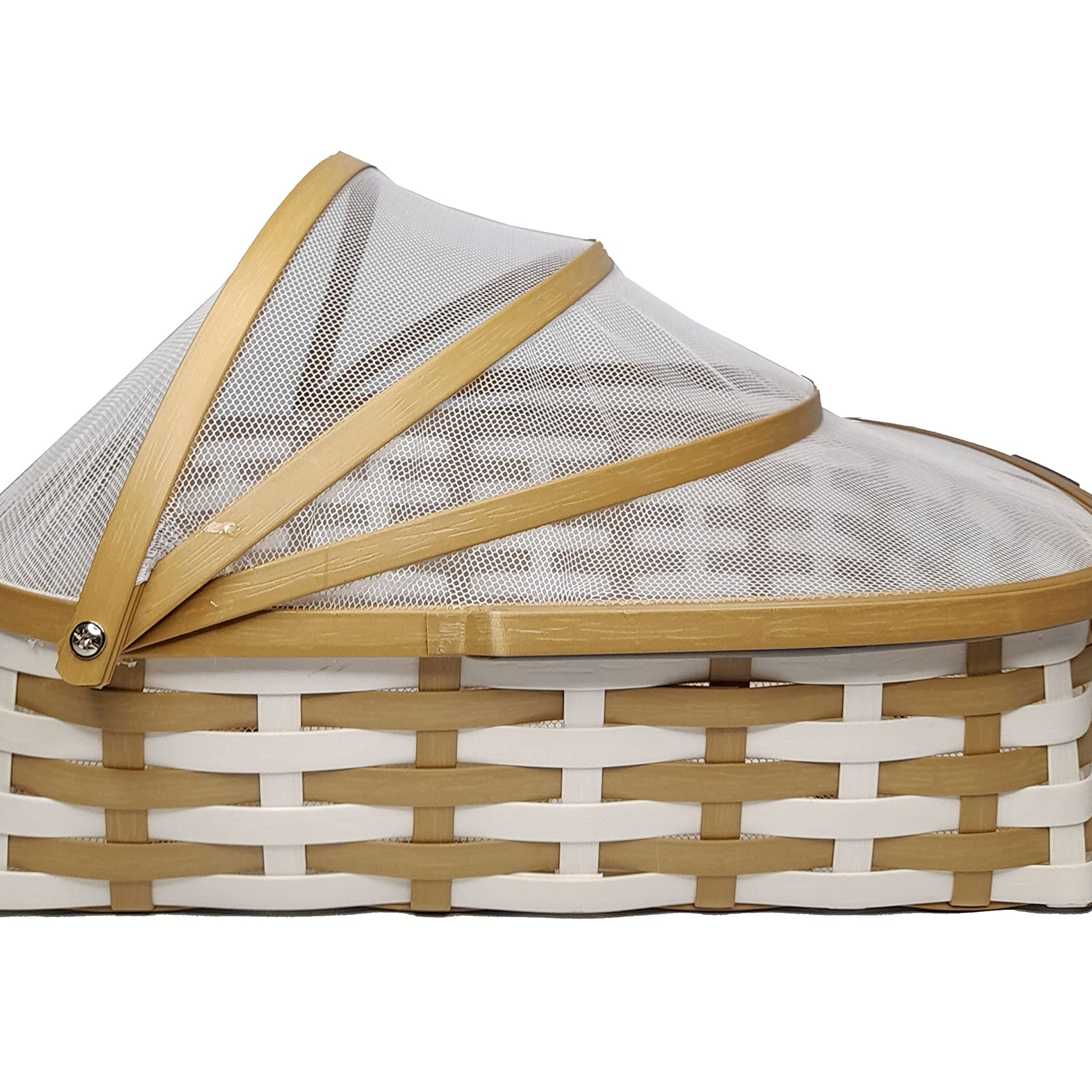 Saffron Décor Travel-Friendly PVC Fruit Mesh Basket with Net Cover|Easy to Open|Best for Gifting, Picnic|Protects from Dust, Mosquitoes, Flies- 35.5X23X30.5 CM (Large, Beige-White)