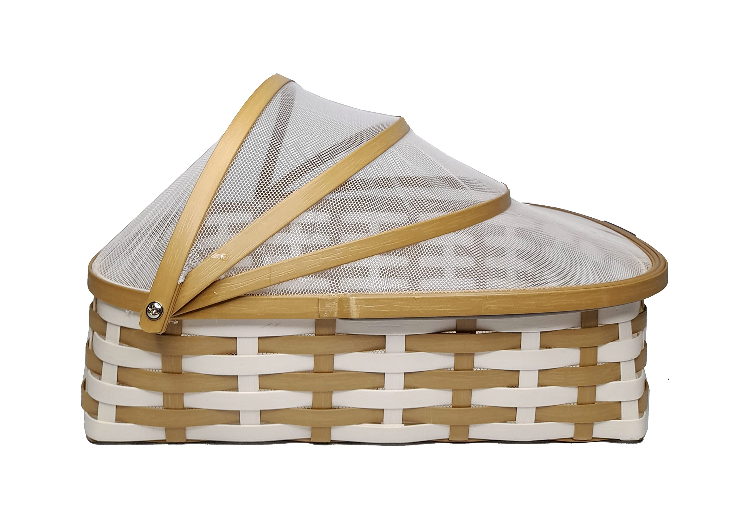 Saffron Décor Travel-Friendly PVC Fruit Mesh Basket with Net Cover|Easy to Open|Best for Gifting, Picnic|Protects from Dust, Mosquitoes, Flies- 35.5X23X30.5 CM (Large, Beige-White)