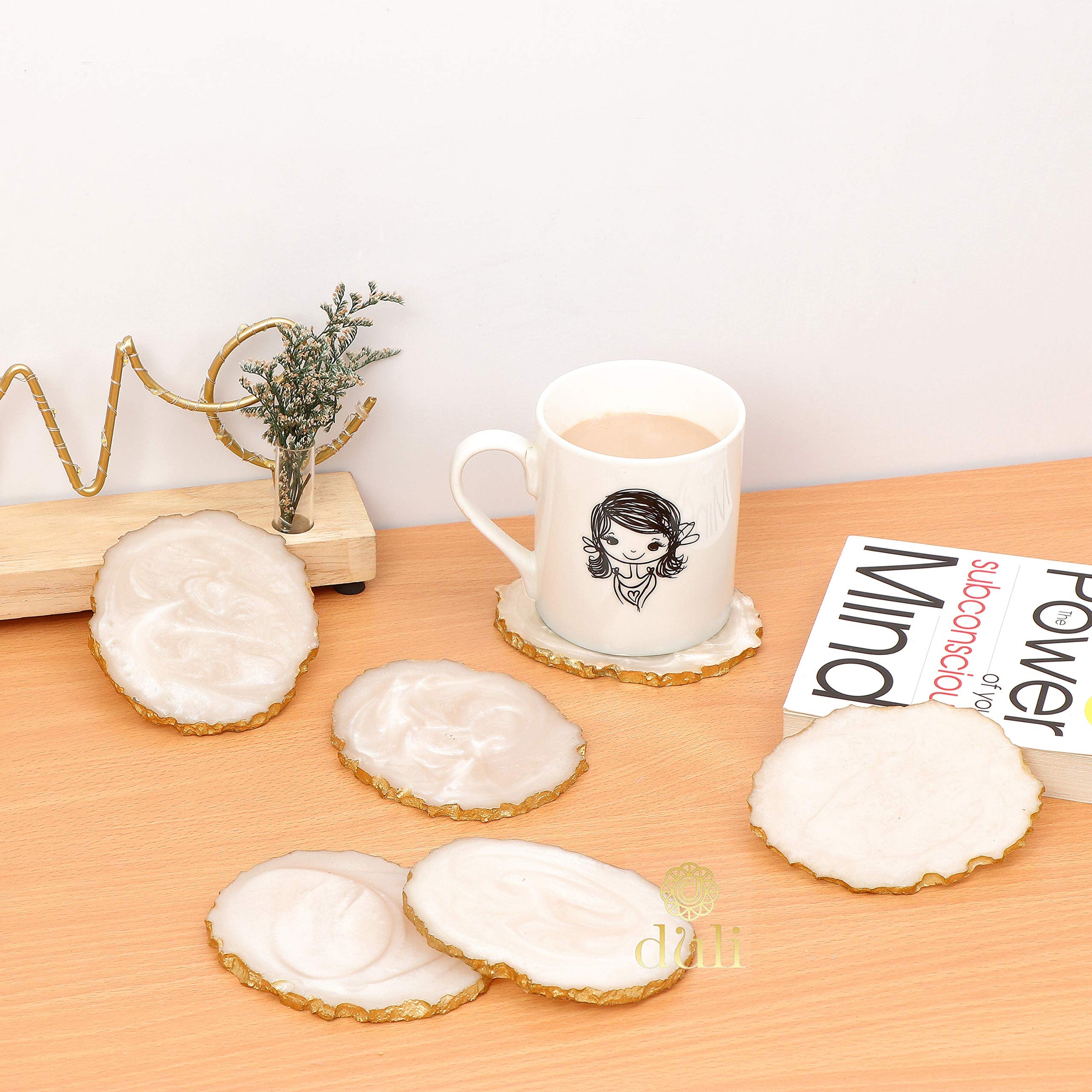 DULI Set of 6 Premium Resin Coasters Tea,Coffee Coasters (10 * 8 cm) (Cream)