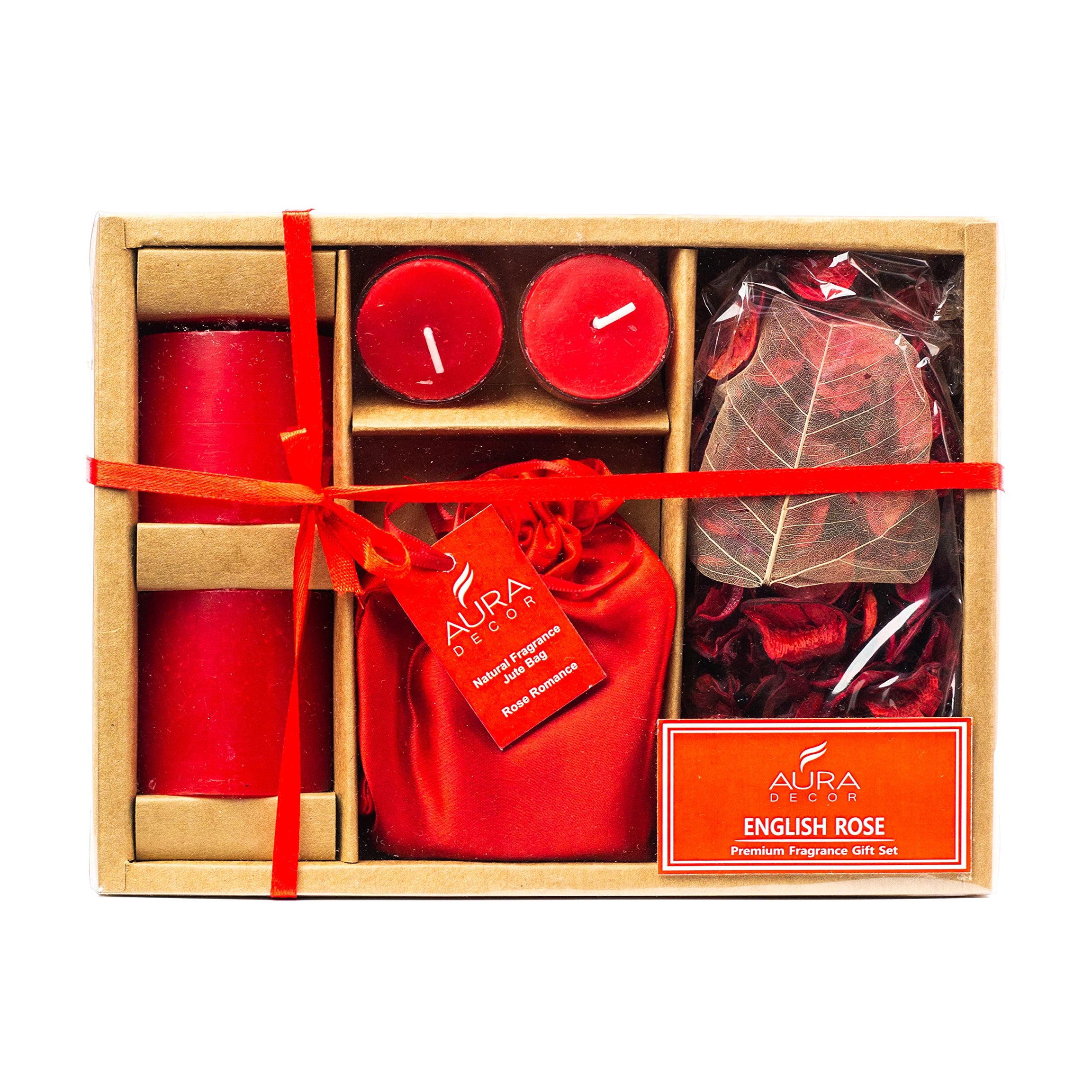 AuraDecor Candle Gift Set || Air Freshener || Pillar Candle || Potpourri || Acrylic Tealight Candles || Gift Set || Tealight Candles|| Aromatherapy || Aroma Set (Rose)