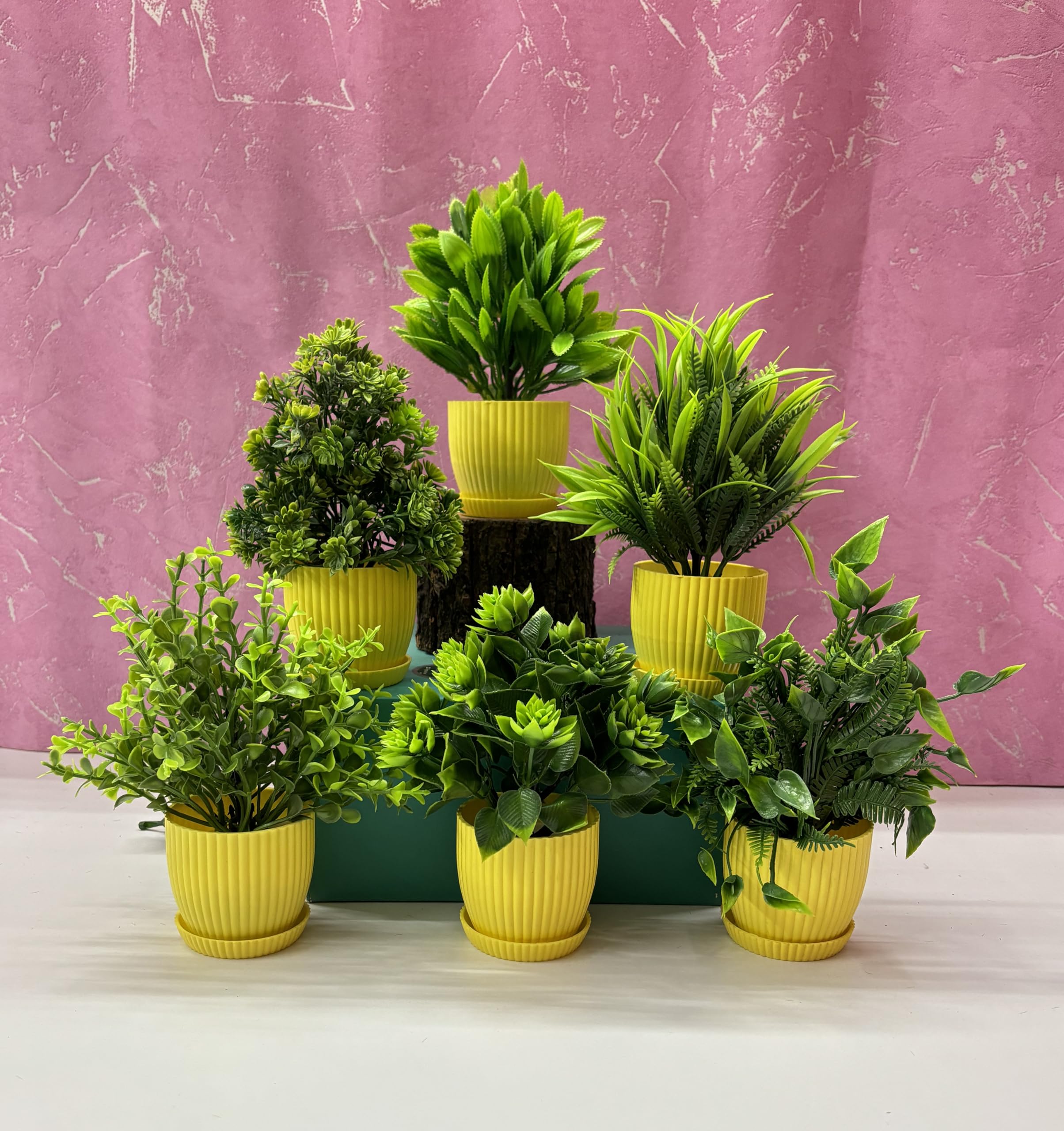 Dekorly 6 Packs Fake Plants Small, Mini Artificial Plants Indoor For Home Farmhouse Bathroom Shelf Décor (Height : 17Cm, Yellow) - Plastic