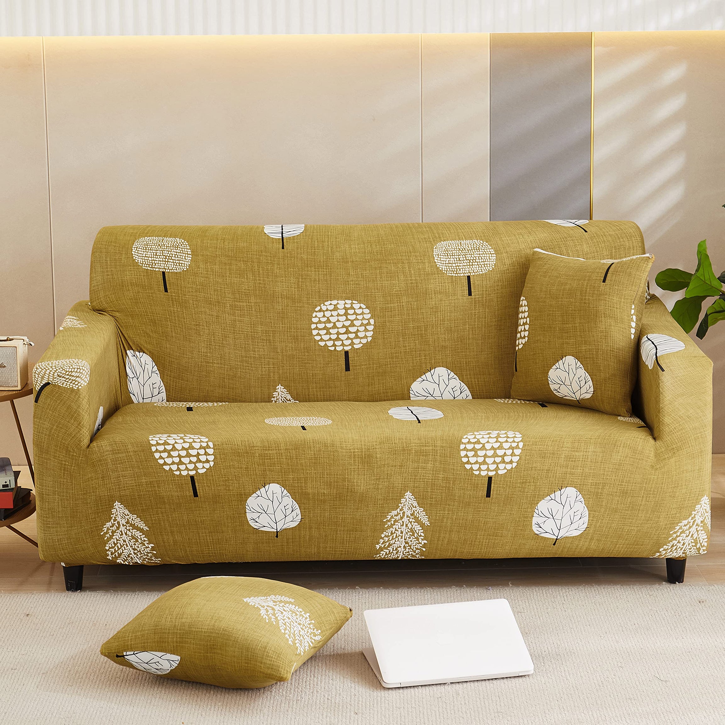 House of Quirk Universal Single Seater Sofa Cover Big Elasticity Cover for Couch Flexible 140 GSM Sofa Slipcover (Mustard Flower, 90-145cm)