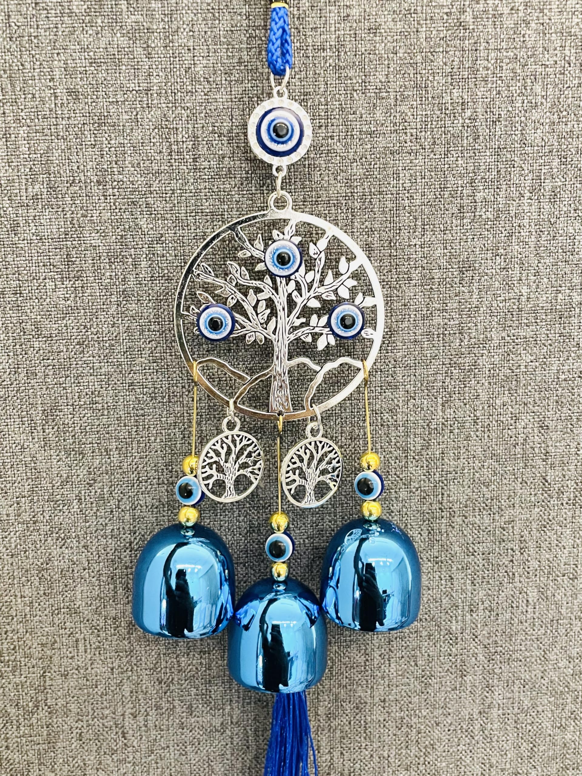 WARMINGO DE Evil Eye Wind Chime 3 Bells for Home & Office - Brings Positive Vibes & Removes Negative Energy | Evil Eye Wind Chime | Evil Eye Tree 3 Bells