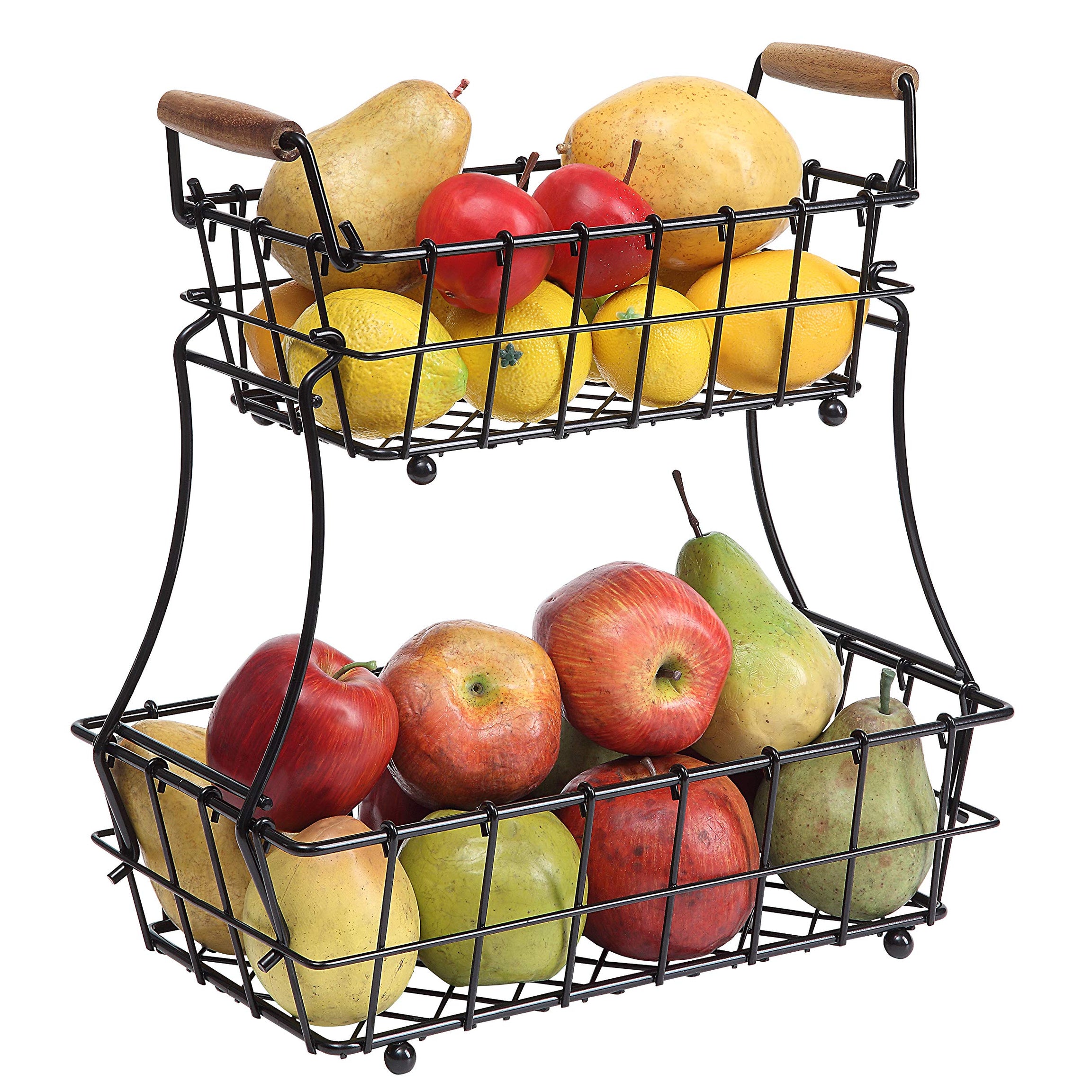 SunnyPoint 2-Tier Rectangle Countertop Fruit, Bread Wire Basket (Black, Metal)