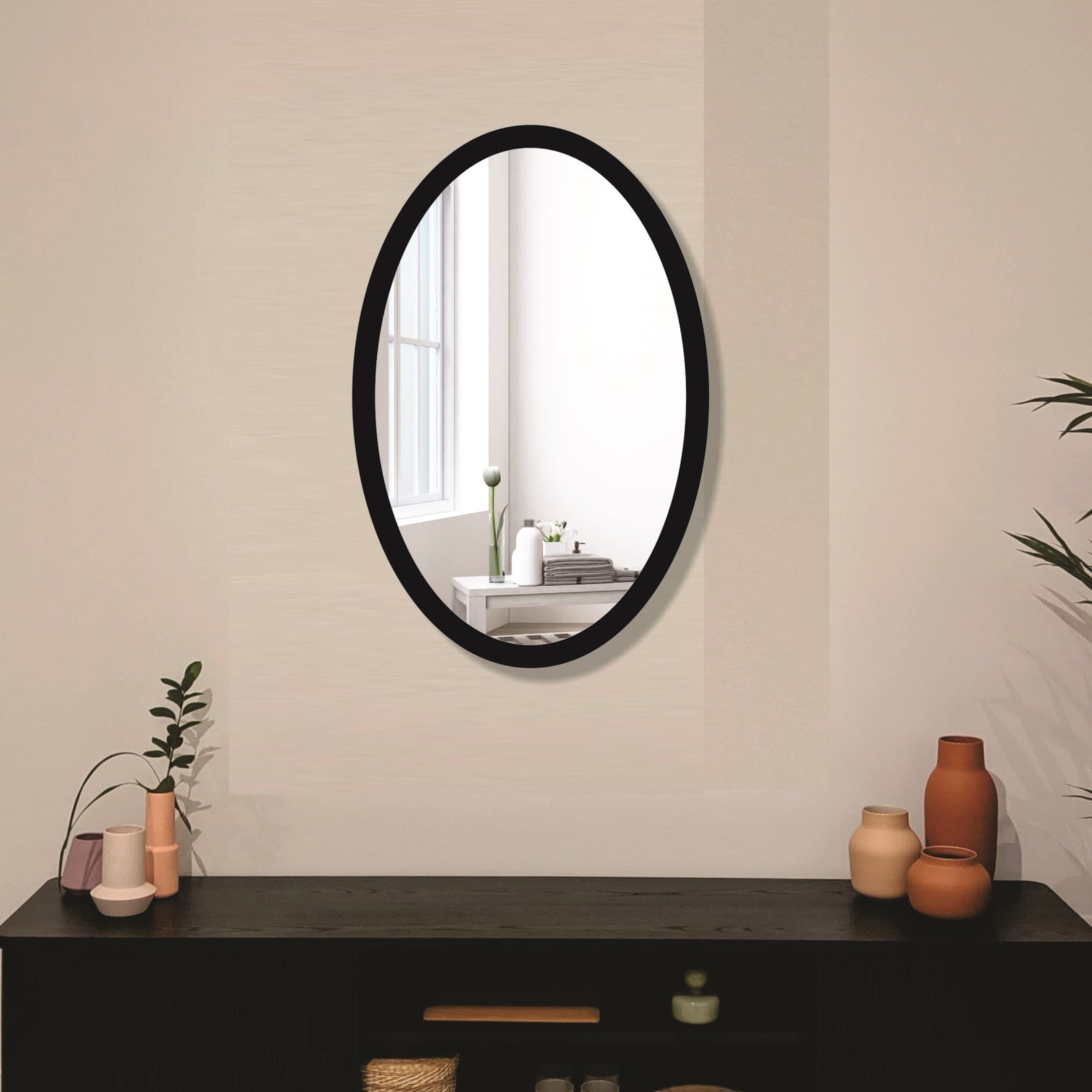 Creative Arts n Frames Wooden Framed Wall Mirror for Bathroom, Bedroom, Drawing Room and Wash Basin (12X18 Oval)