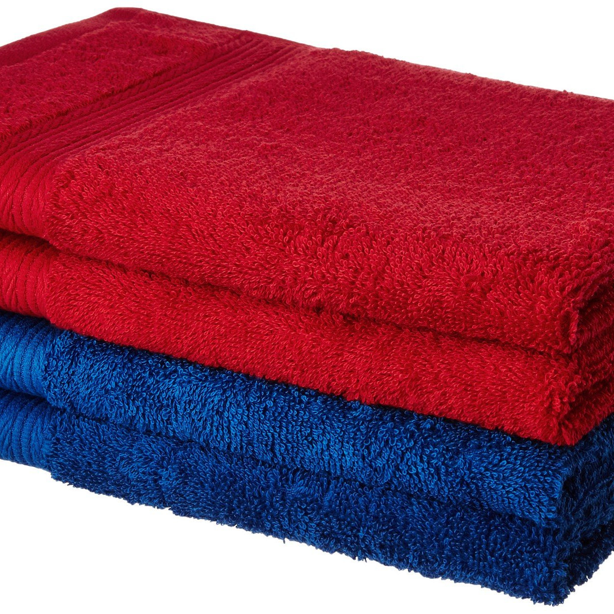 Amazon Brand - Solimo 100% Cotton 4 Piece Hand Towel Set, 500 GSM (Iris Blue and Spanish Red)