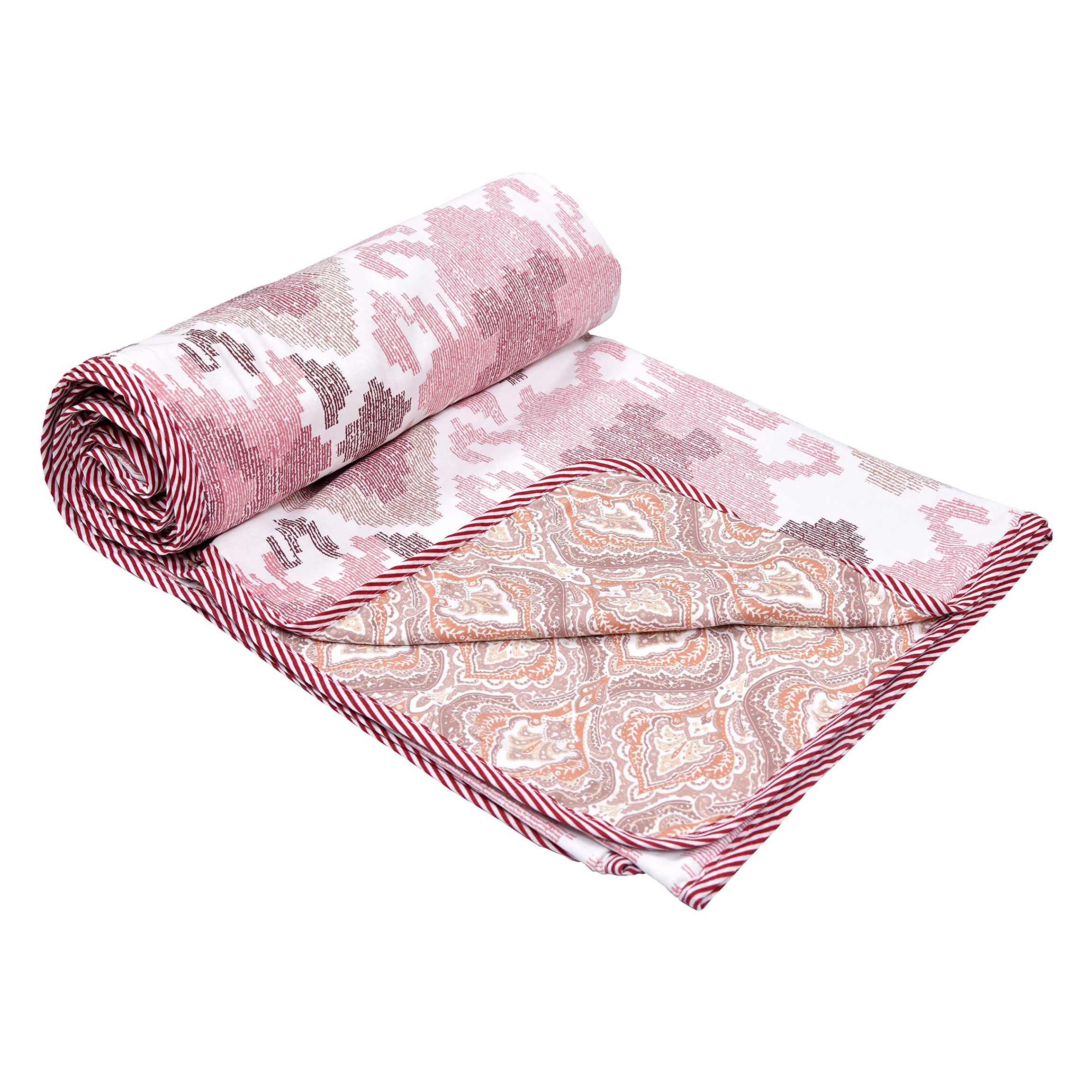 Tundwal's Cotton Reversible Dohar/AC Blanket for Single Bed |All Weather Light Weight | Pack of 1-pink flower