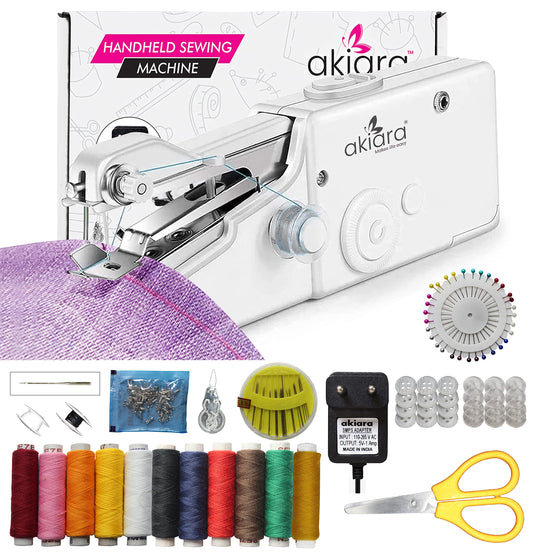 akiara - Makes life easy Handy Sewing Machine/Stitch Machine | Mini Silai Machine for Home Tailoring use with Sewing Kit and Thread Scissors, Needle All in One Sewing Handy Sewing + Kit 2, White