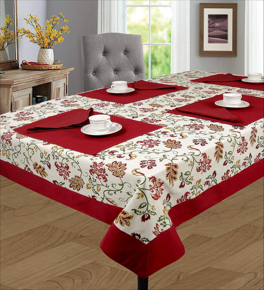 SHADES OF LIFE 100% Cotton Paisley Print Dining Table Cover for 6 Seater with Plain Border, Non Slip, Washable, Long Lasting Linen Center Table Cloth, (60 * 90 inch)(Maroon) Pack of 1