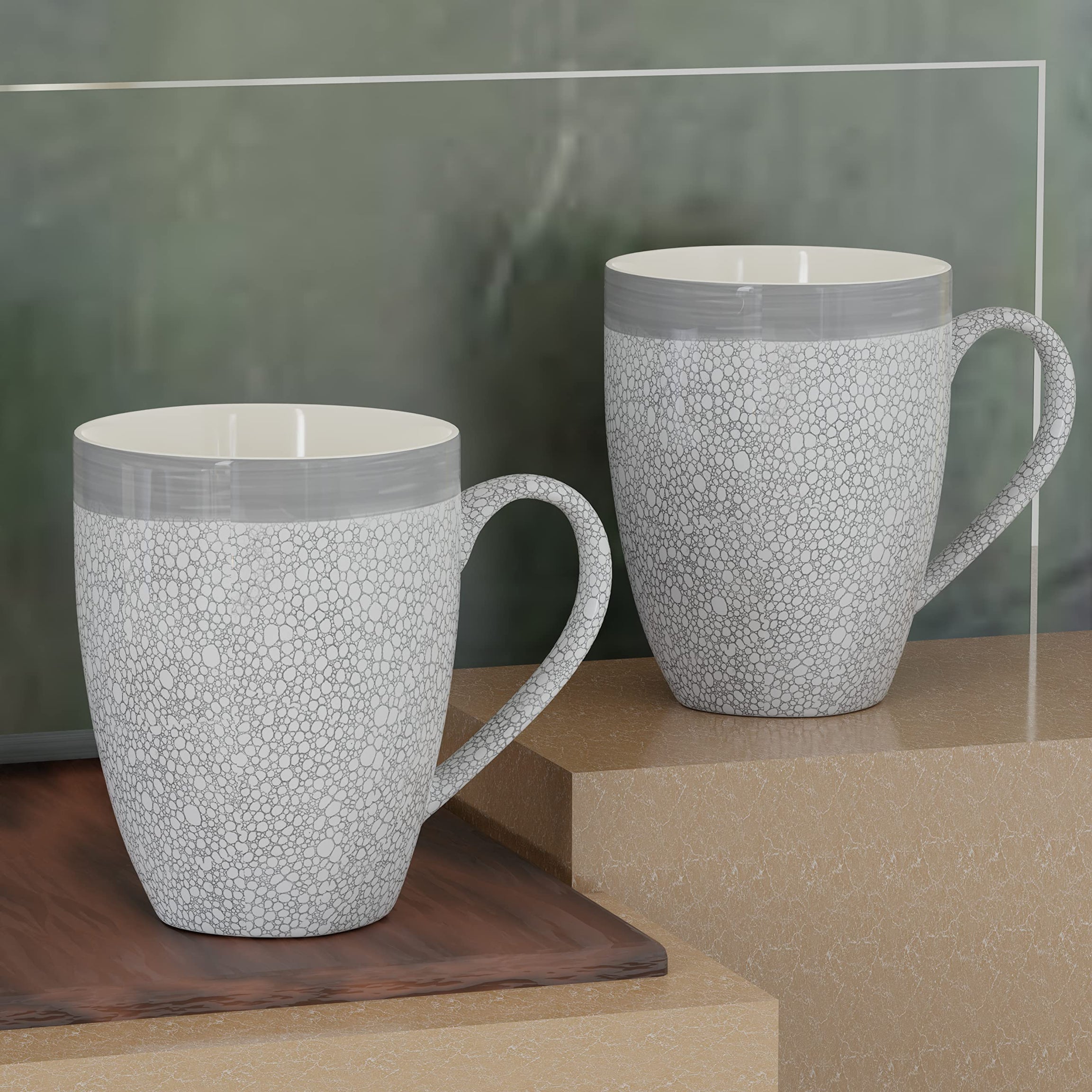 The Earth Store Grey Fizz Coffee Mug Set of 2 Ceramic Mugs to Gift to Best Friend, Tea Mugs, Microwave Safe Coffee Mugs, Ceramic Tea Cups (280 ml Each)