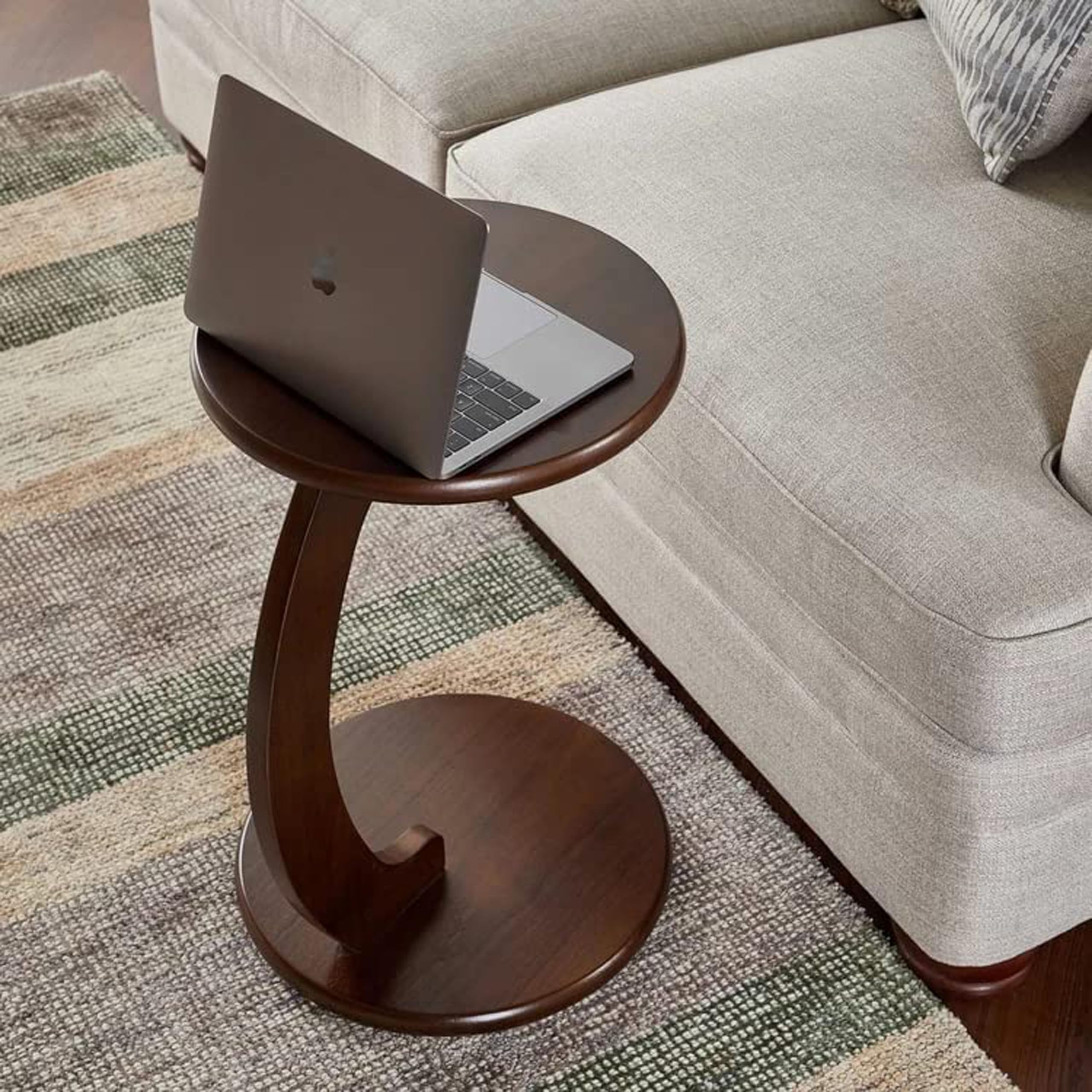 WOOYNEX C-Shaped end Table in The Round Shape for The Living Room, Under-Sofa Sofa Side Table, Bedroom Coffee Table, Laptop Table, and Drawing Room-(Walnut)