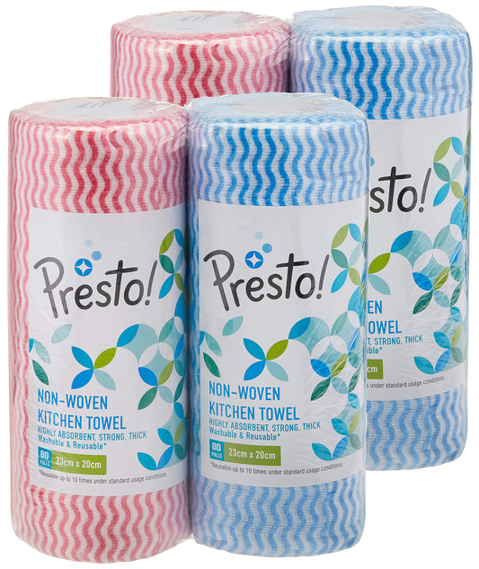 Amazon Brand - Presto! Non-woven Kitchen Towel Roll - 80 Pulls (Pack of 4)