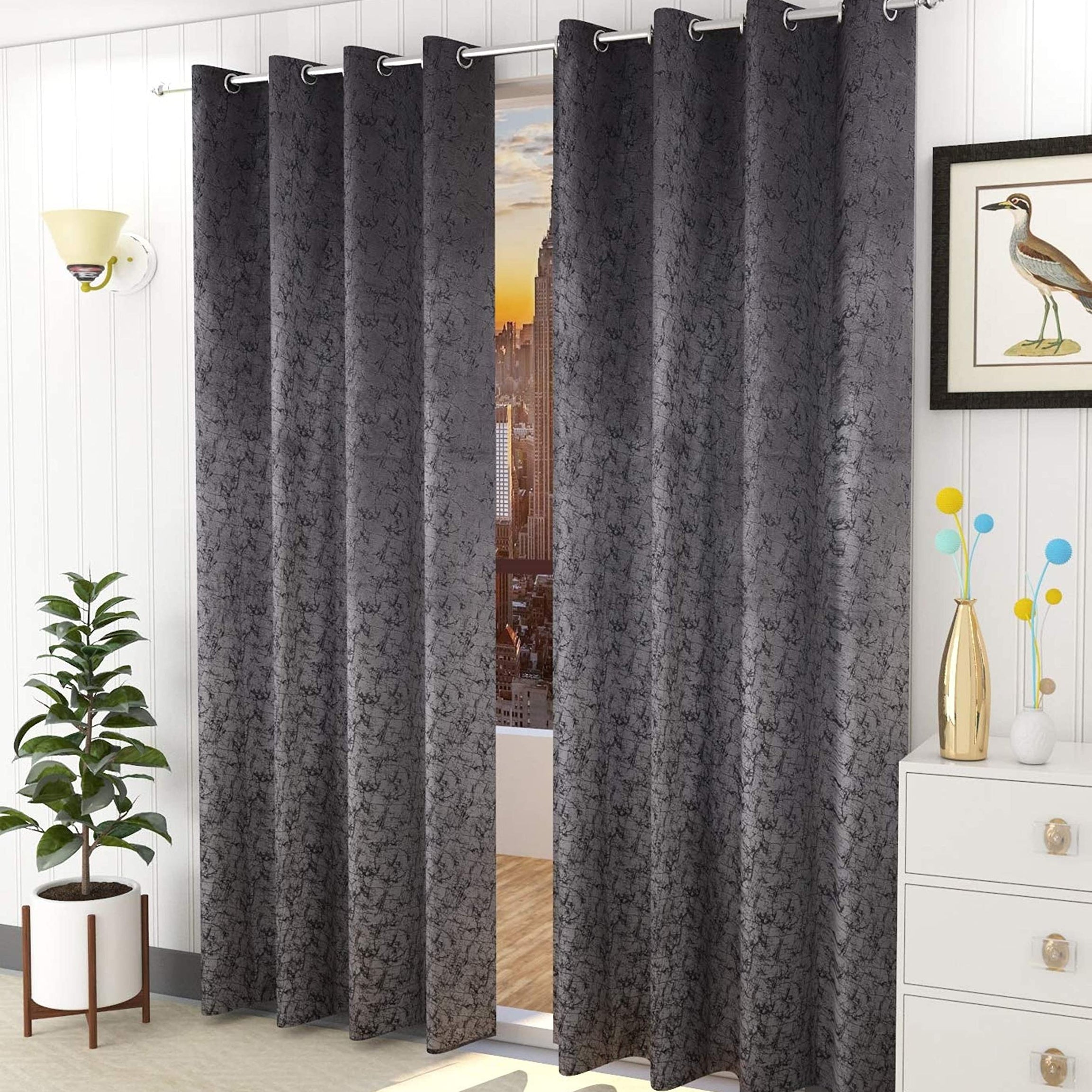 HOME UTSAV 2 Piece Premium Room Darkening Suede Velvet Fabric Curtains for Door 7 Feet, Grey