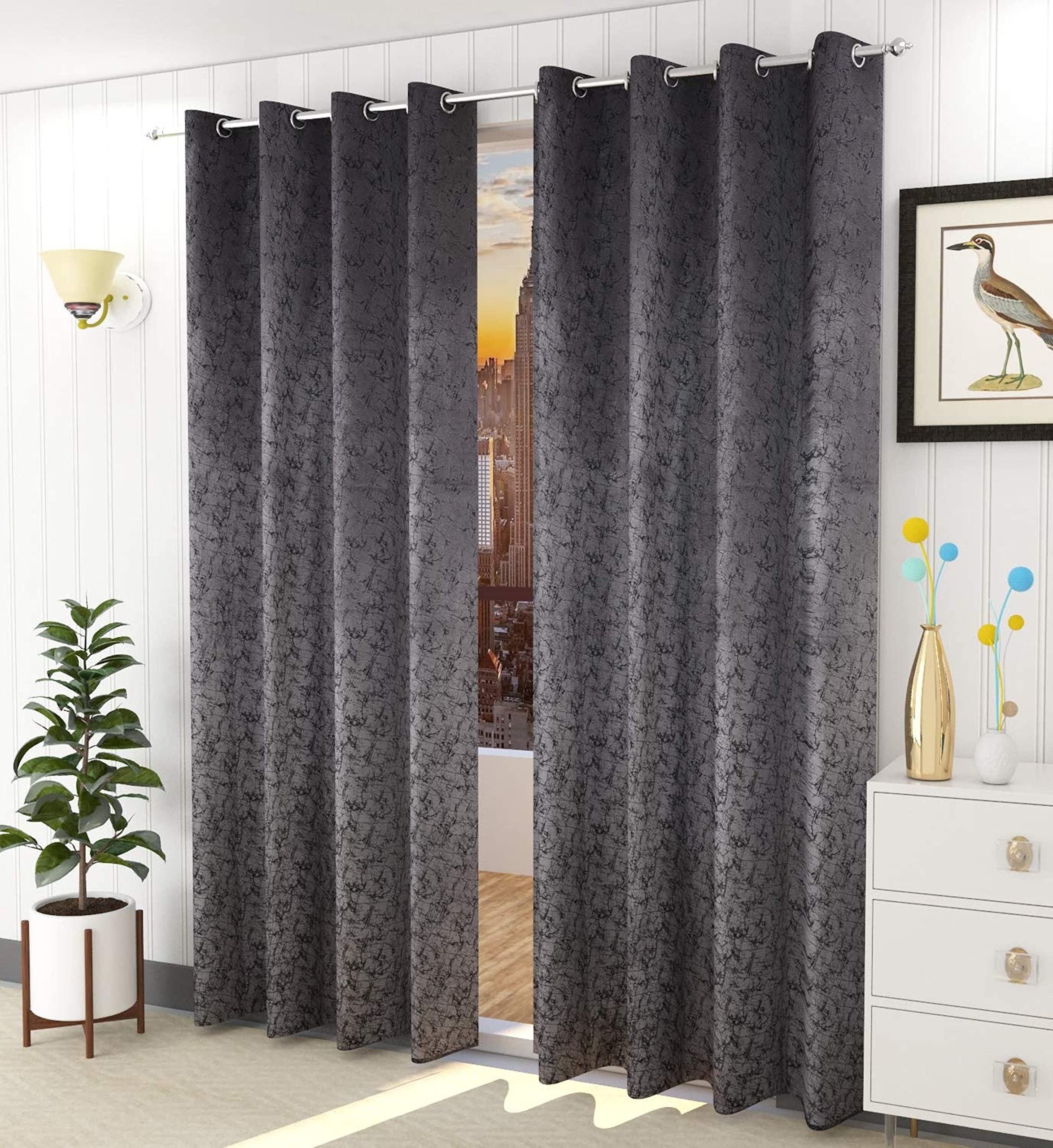 HOME UTSAV 2 Piece Premium Room Darkening Suede Velvet Fabric Curtains for Door 7 Feet, Grey