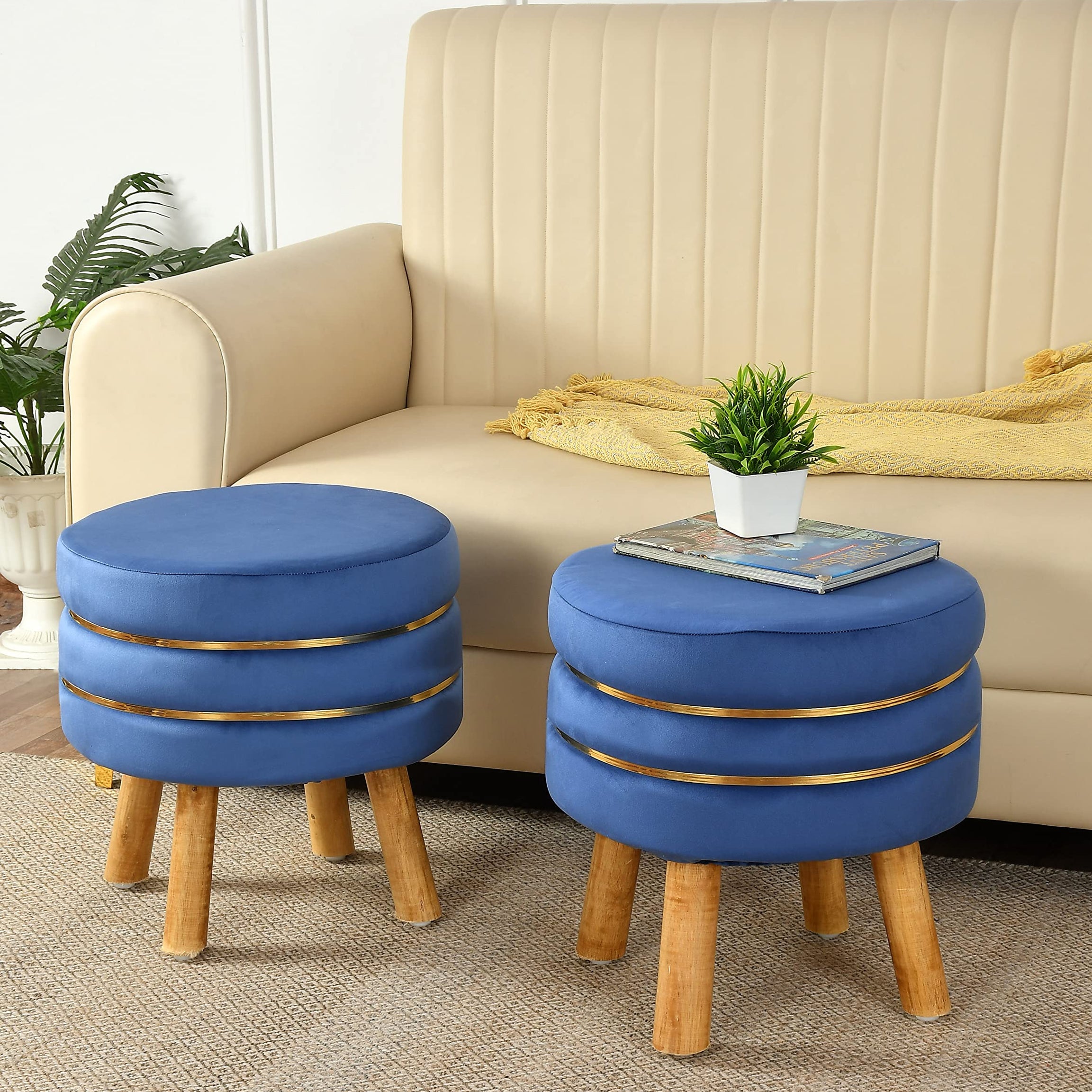 NACIA Pouffe Footstool Ottoman Stool for Sitting Puffy Furnitures for Home Living Room Chairs Table Pouf Foam Foot Stool Footrest Stool for Bedroom Living Room Balcony, 16x16x17 in, Blue