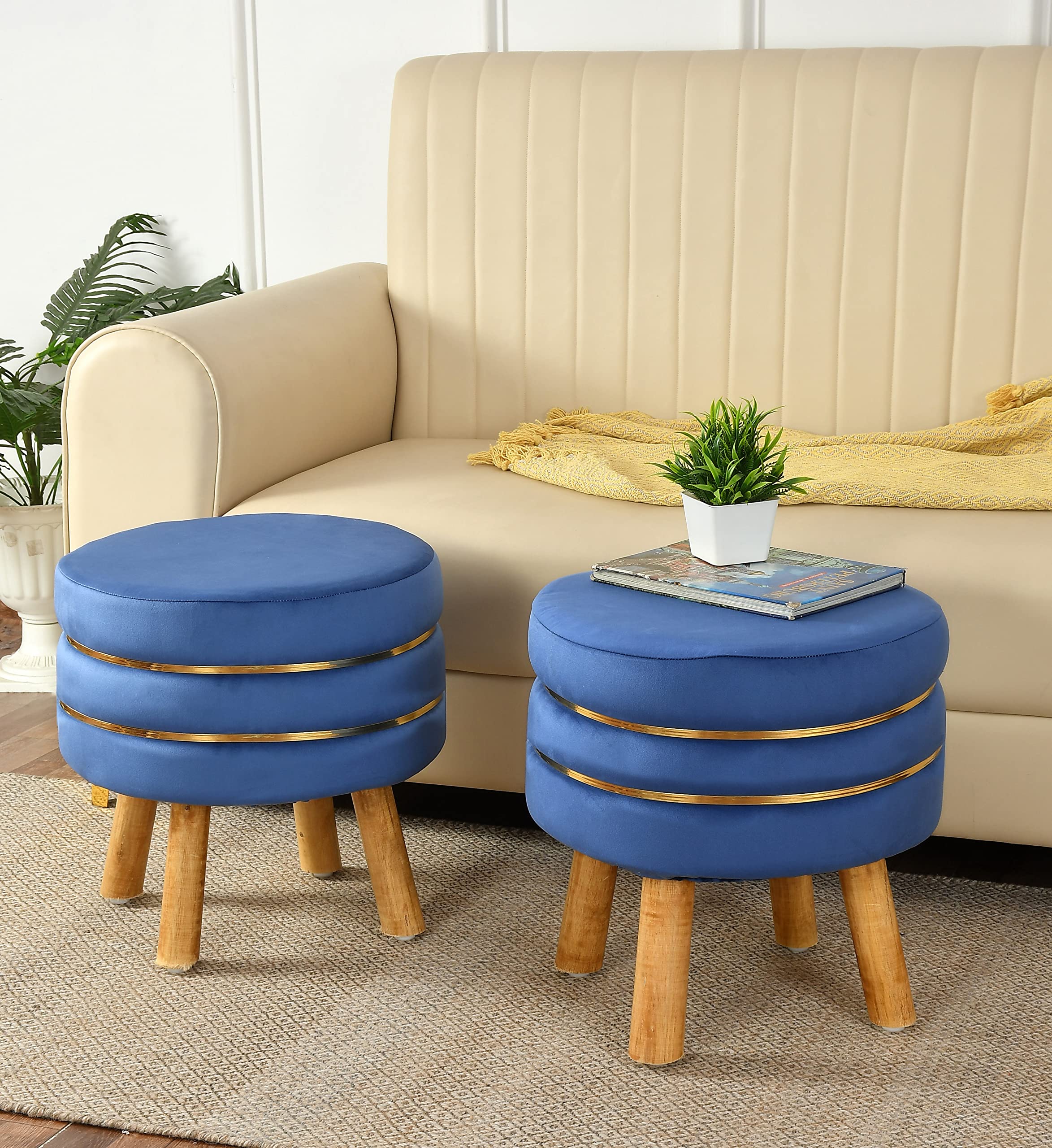 NACIA Pouffe Footstool Ottoman Stool for Sitting Puffy Furnitures for Home Living Room Chairs Table Pouf Foam Foot Stool Footrest Stool for Bedroom Living Room Balcony, 16x16x17 in, Blue