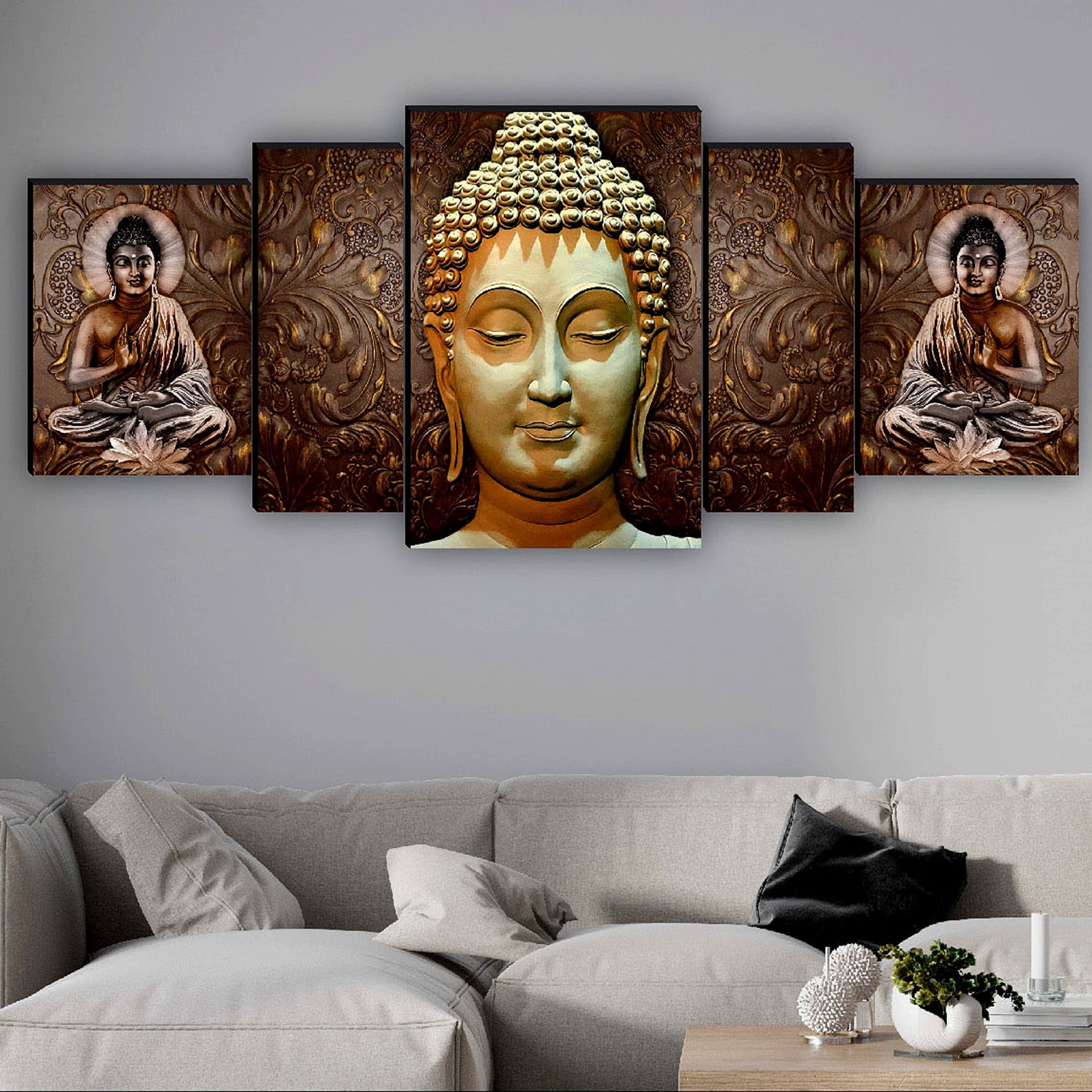 SAF Set of 5 Buddha UV Textured Home Decorative Gift Item MDF Panel Painting 18 Inch X 42 Inch SANFPNL31195