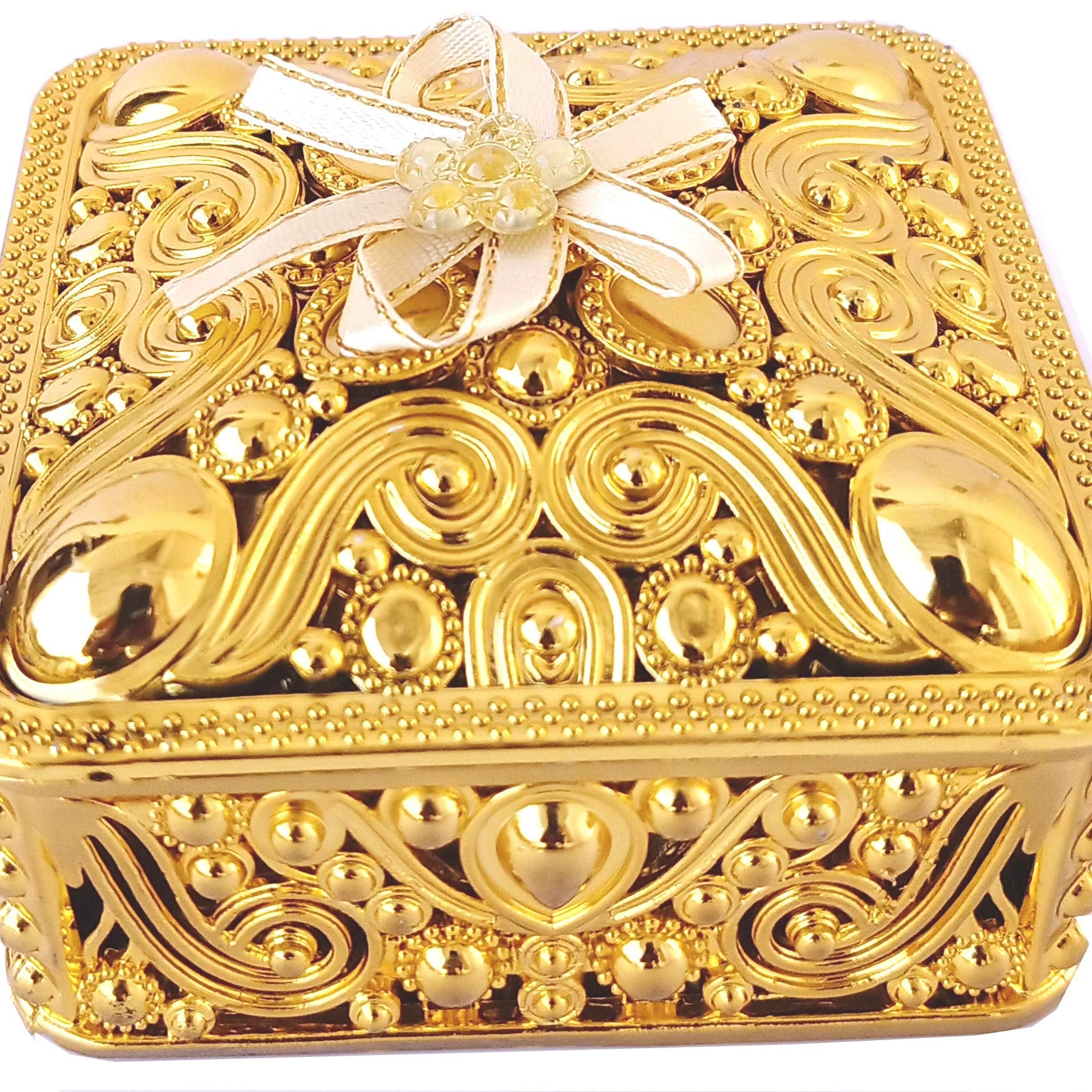 MM Plastic Golden square FLOWER Shape Decorative Gift Box for Nuts/Chocolate/Ornaments/Decoration Standard Box Festival (Gold)