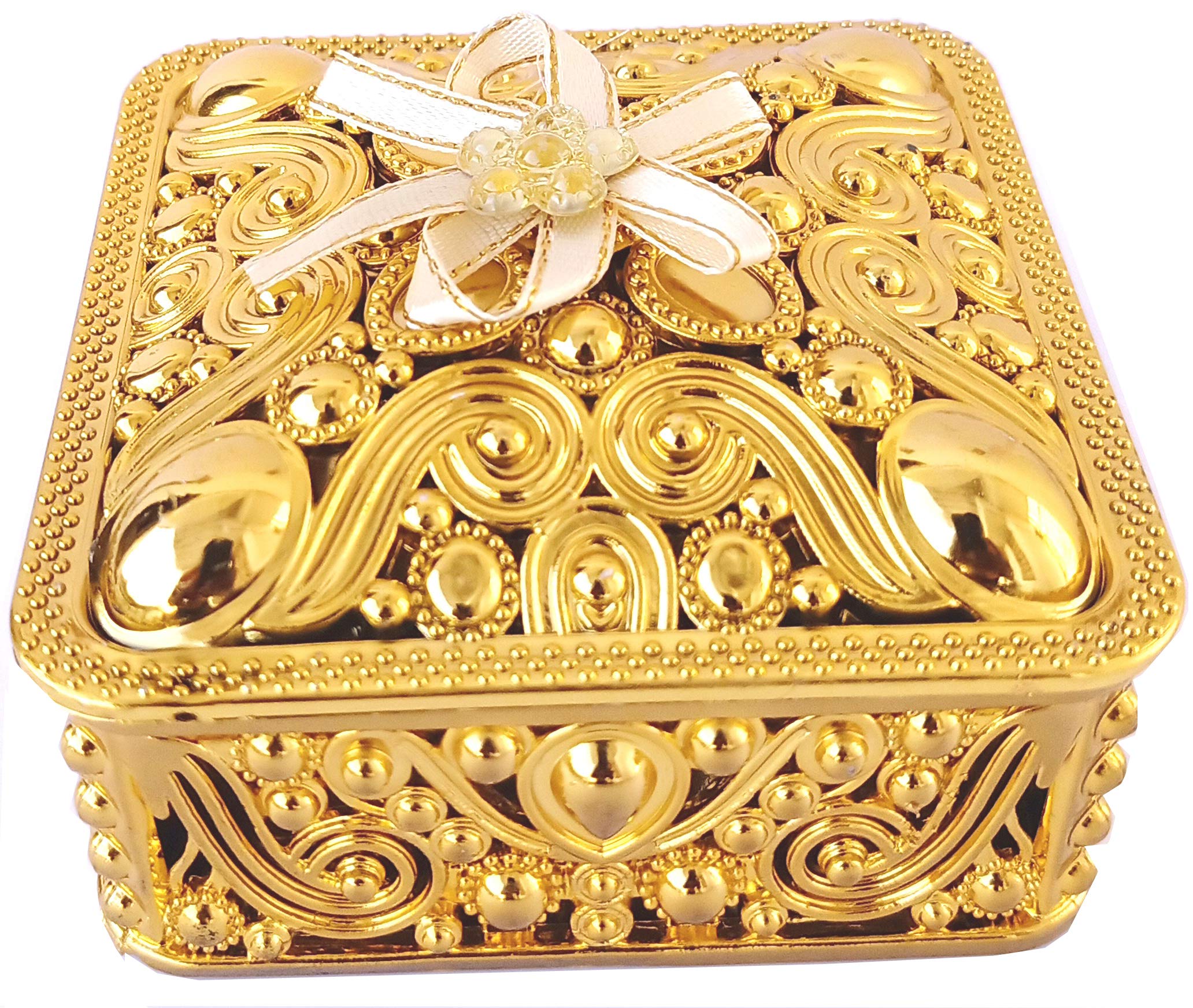 MM Plastic Golden square FLOWER Shape Decorative Gift Box for Nuts/Chocolate/Ornaments/Decoration Standard Box Festival (Gold)