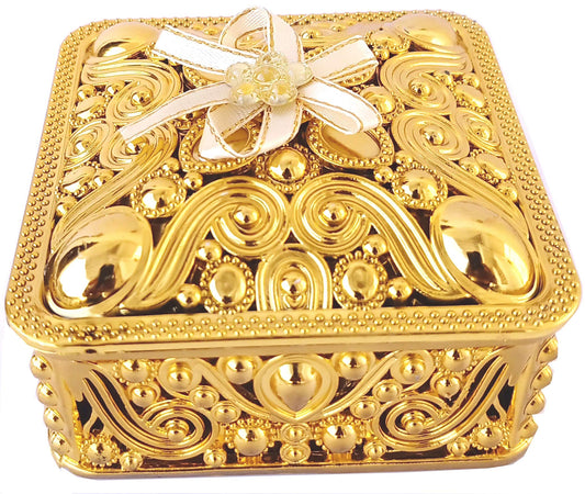 MM Plastic Golden square FLOWER Shape Decorative Gift Box for Nuts/Chocolate/Ornaments/Decoration Standard Box Festival (Gold)