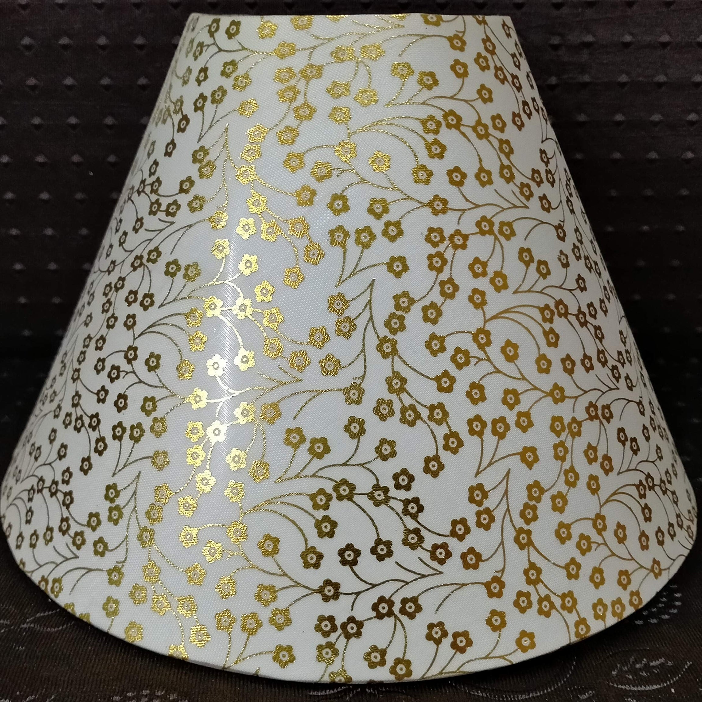 Sunshine Creation 10 Inches Table Lamp Shade Cream Color With Small Golden Flower Print height 6.50 Inches Compatible For Both E27 And B22 Holder Rings