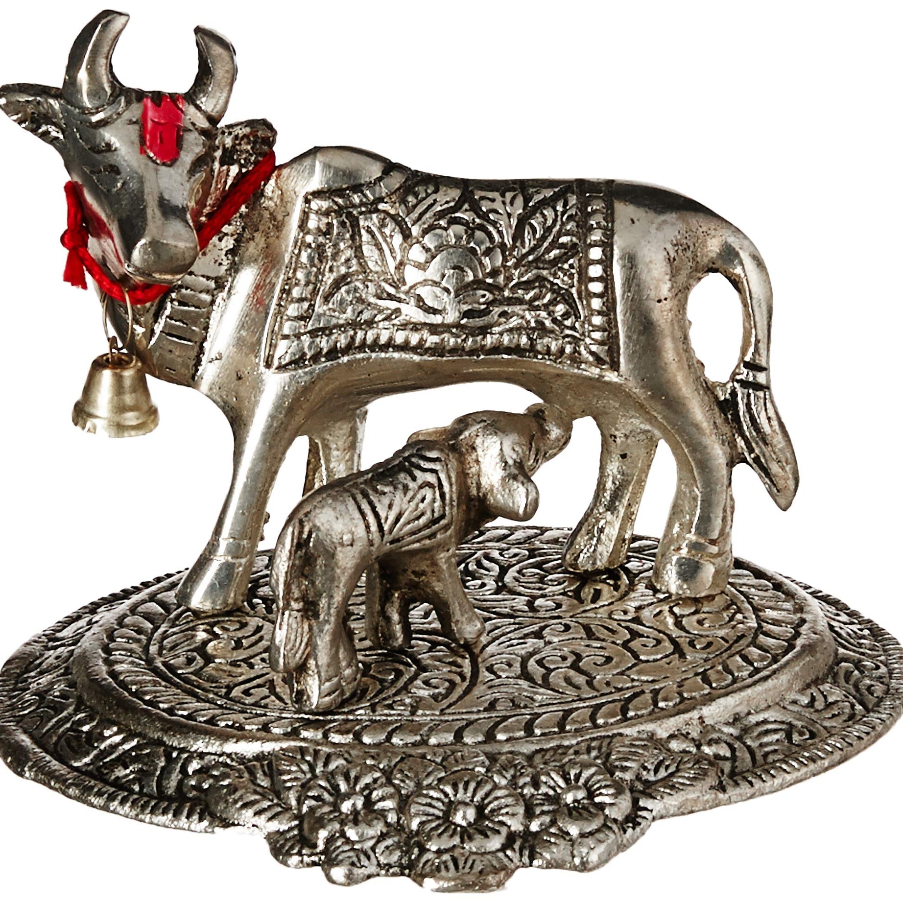 eCraftIndia White Metal Cow and Calf