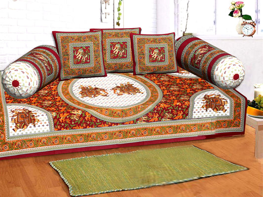 RajasthaniKart Traditional 6 Piece Diwan e-Khas - 100% Cotton, Multicolor Elephant