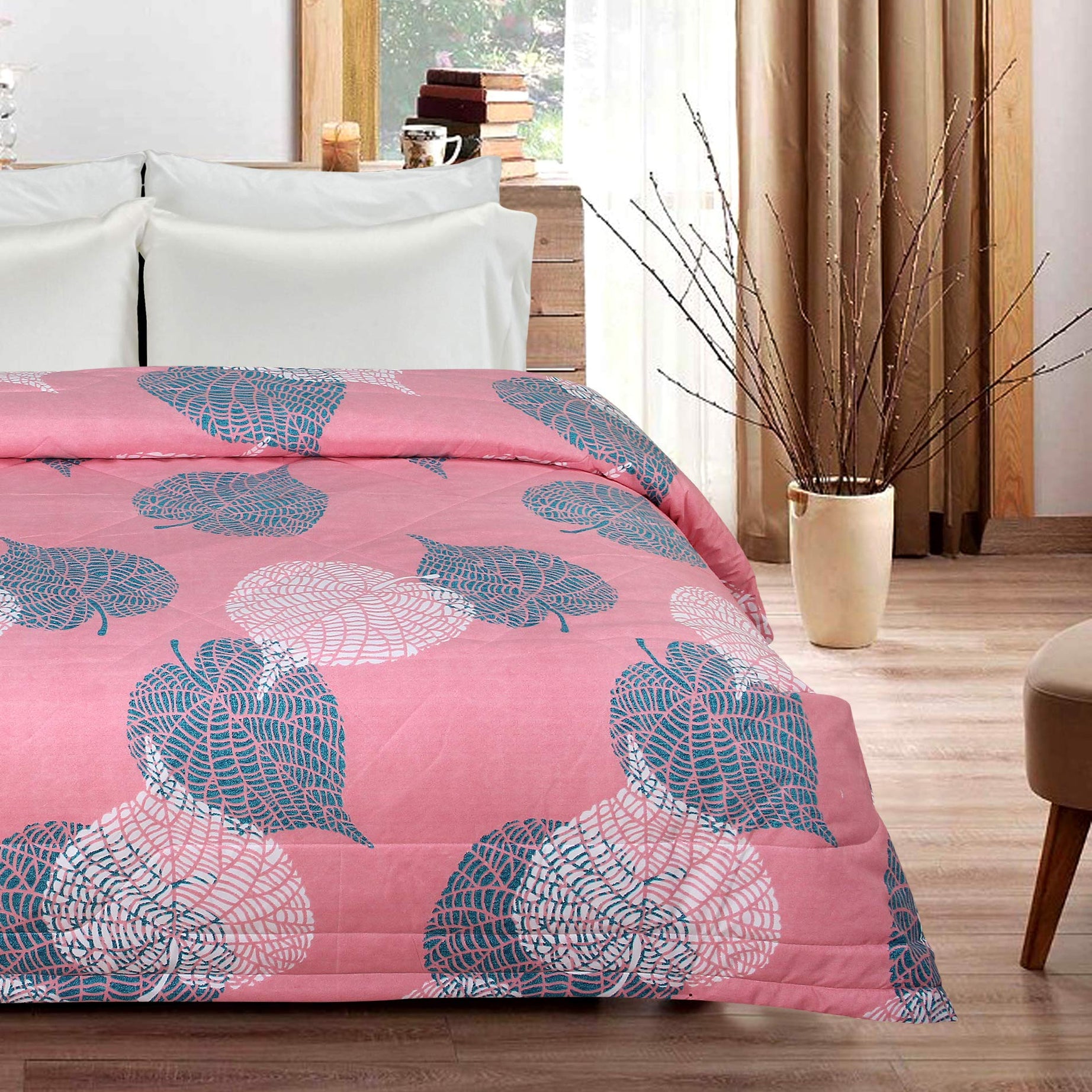 BSB HOME 220 GSM Microfiber Reversible AC Comforter/Blanket for Winter/Quilt/Duvets for King Size Double Bed (230X250 cm, Pink and White)