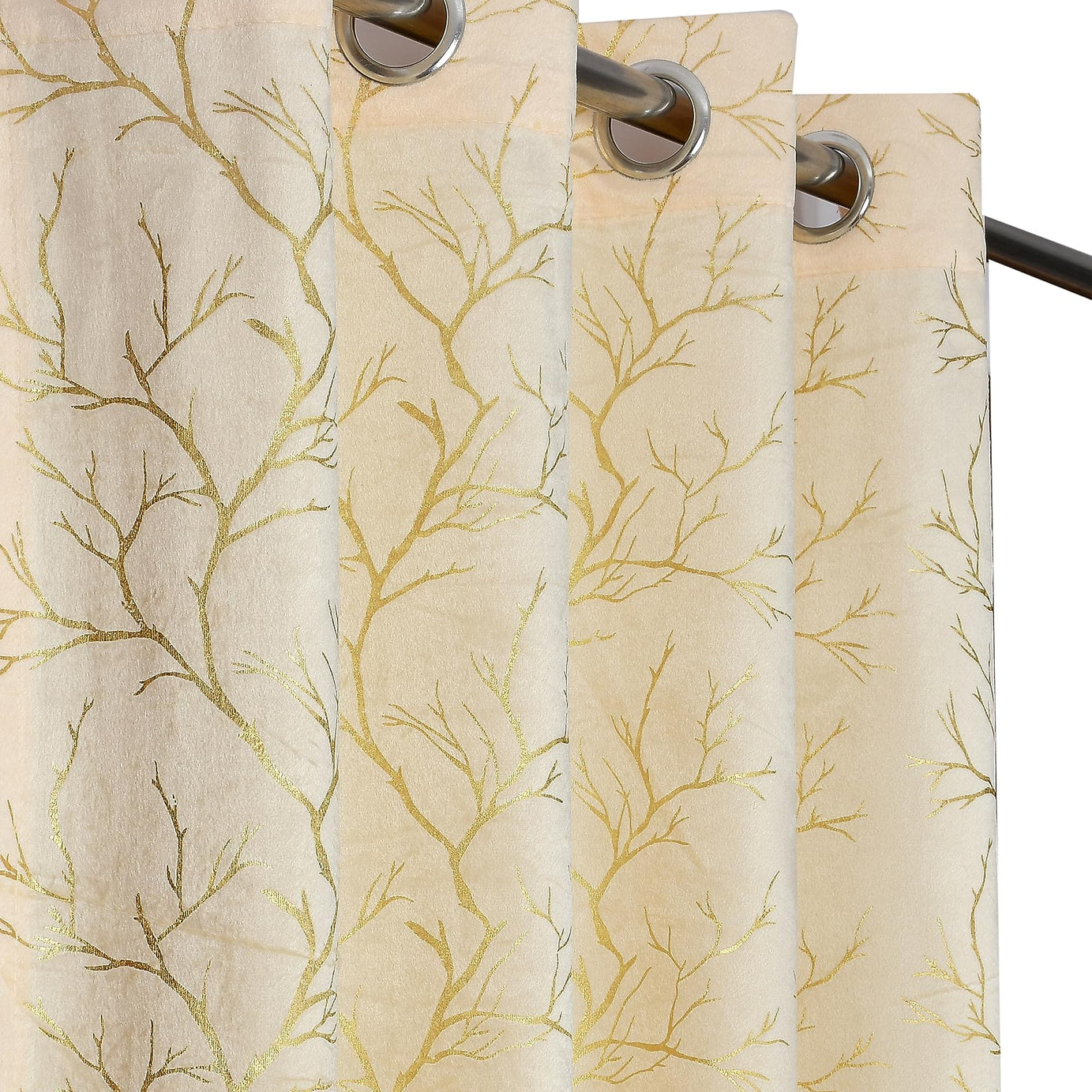 Galaxy Home Decor Premium Foil Leaf Print Velvet Fabric Curtains for Window 5 Feet, Pack of 1, Cream