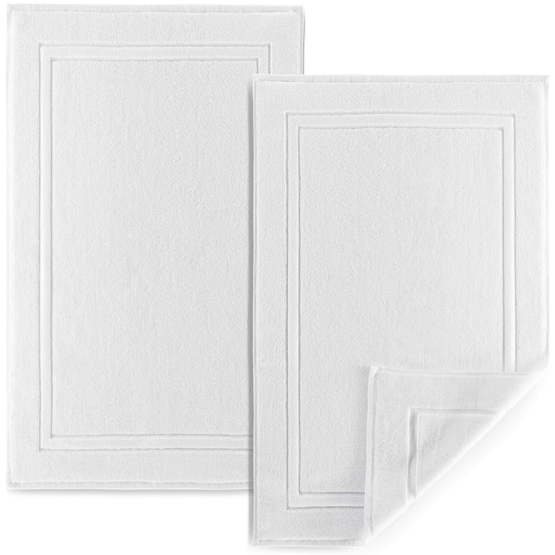 ALIBI Bath Mat Floor Towel Set | 2 Pack of Super Soft & Absorbent Luxury Cotton Towels | Hotel, Spa, Shower & Bathroom Step Out of Tub Floor Mats [NOT a Bathroom Rug] |Machine Washable - White 22 X 3