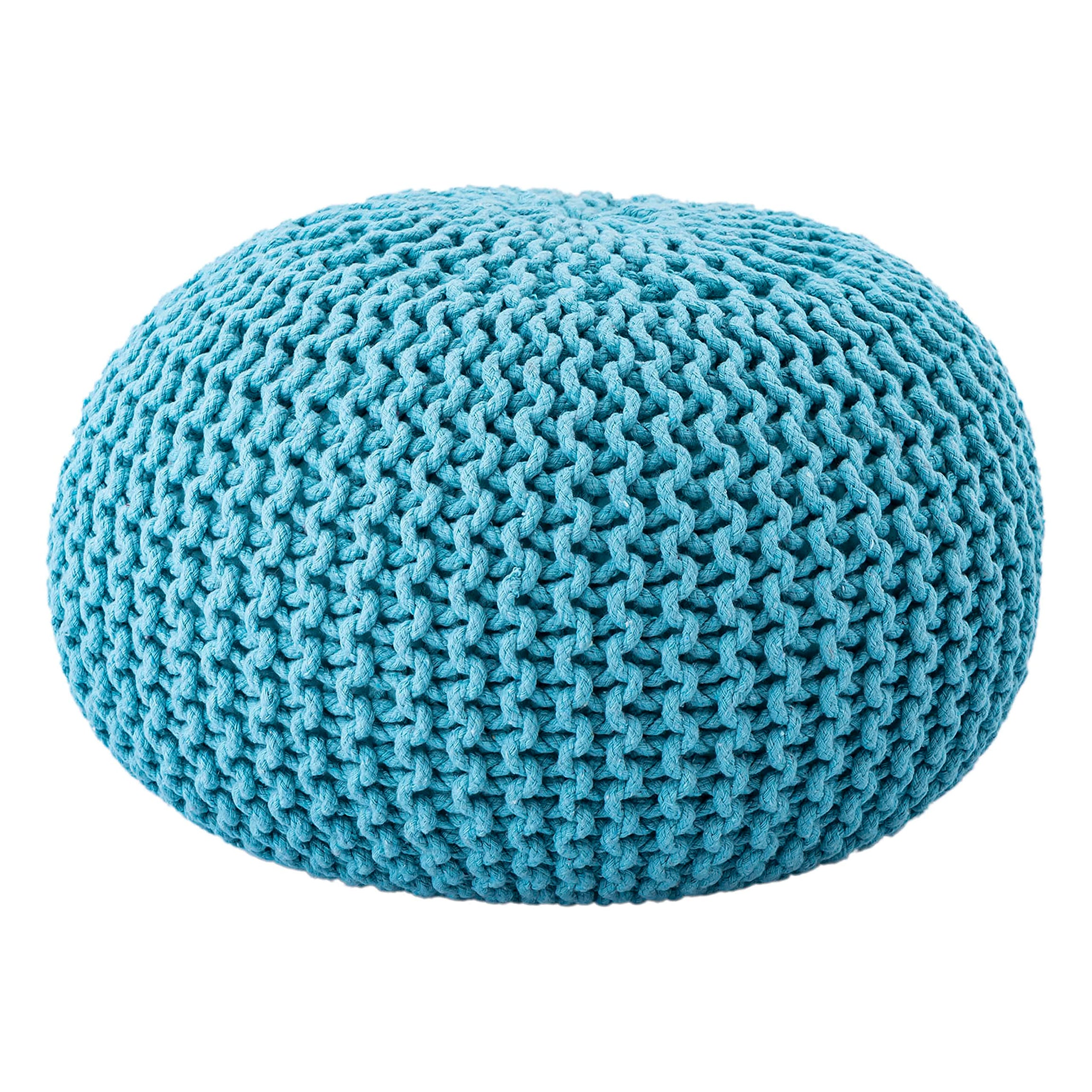 Sanyog Designs Hand Knitted Heavy Cotton Rope Beans Filled Round Oval Pouf Pouffe - Sky Blue Colour - Pack of 01 - Designed for Living Room Sitting, Foot Rest, Stool in