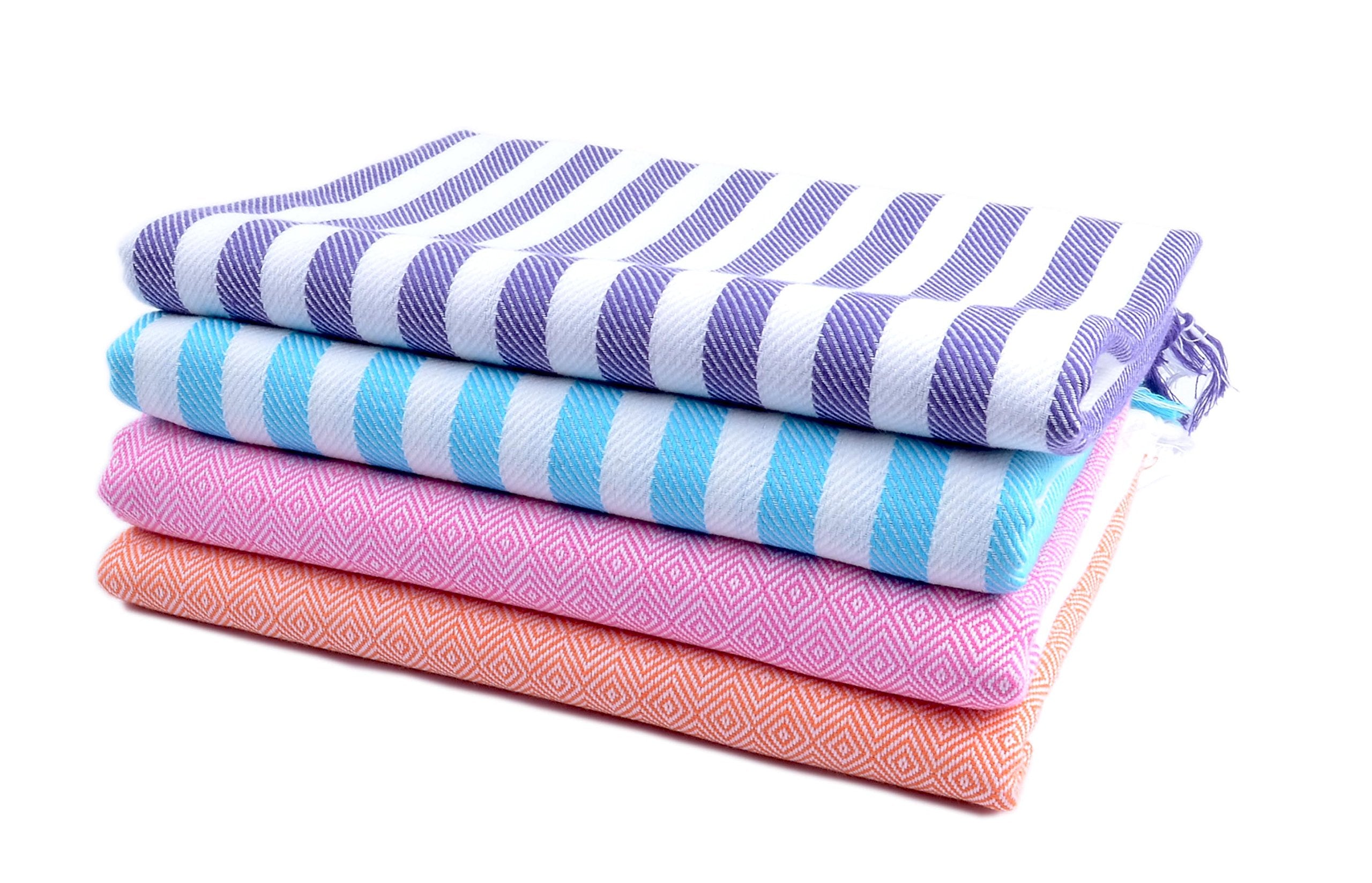 Sathiyas 480 GSM 4 Piece Bath Non-Terry Cotton Towel Ultra Absorbent Super Soft and Comfortable-Quick Drying Towel (Blue, Lavender, Pink, Orange 75 cm X 150 cm)