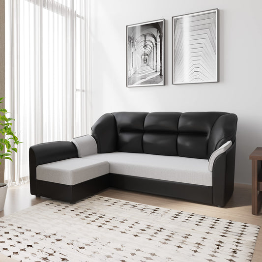 WESTIDO Cyrus Leatherette 4 Seater Sofa (Finish Color - Black Grey, DIY(Do-It-Yourself)) | 1 Year Warranty