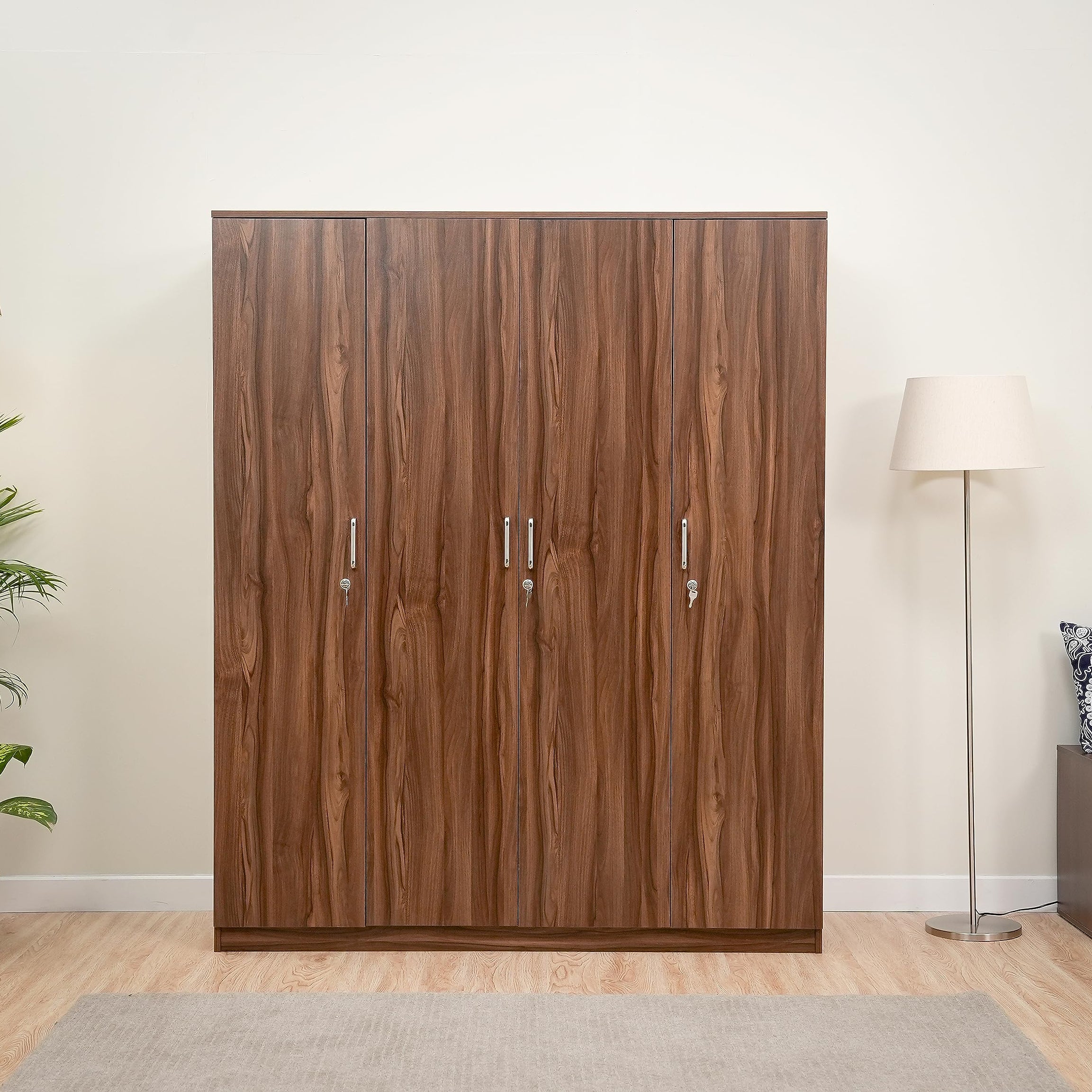 Amazon Brand - Solimo Madray Engineered Wood Wardrobe, Asian Walnut, 4 Door