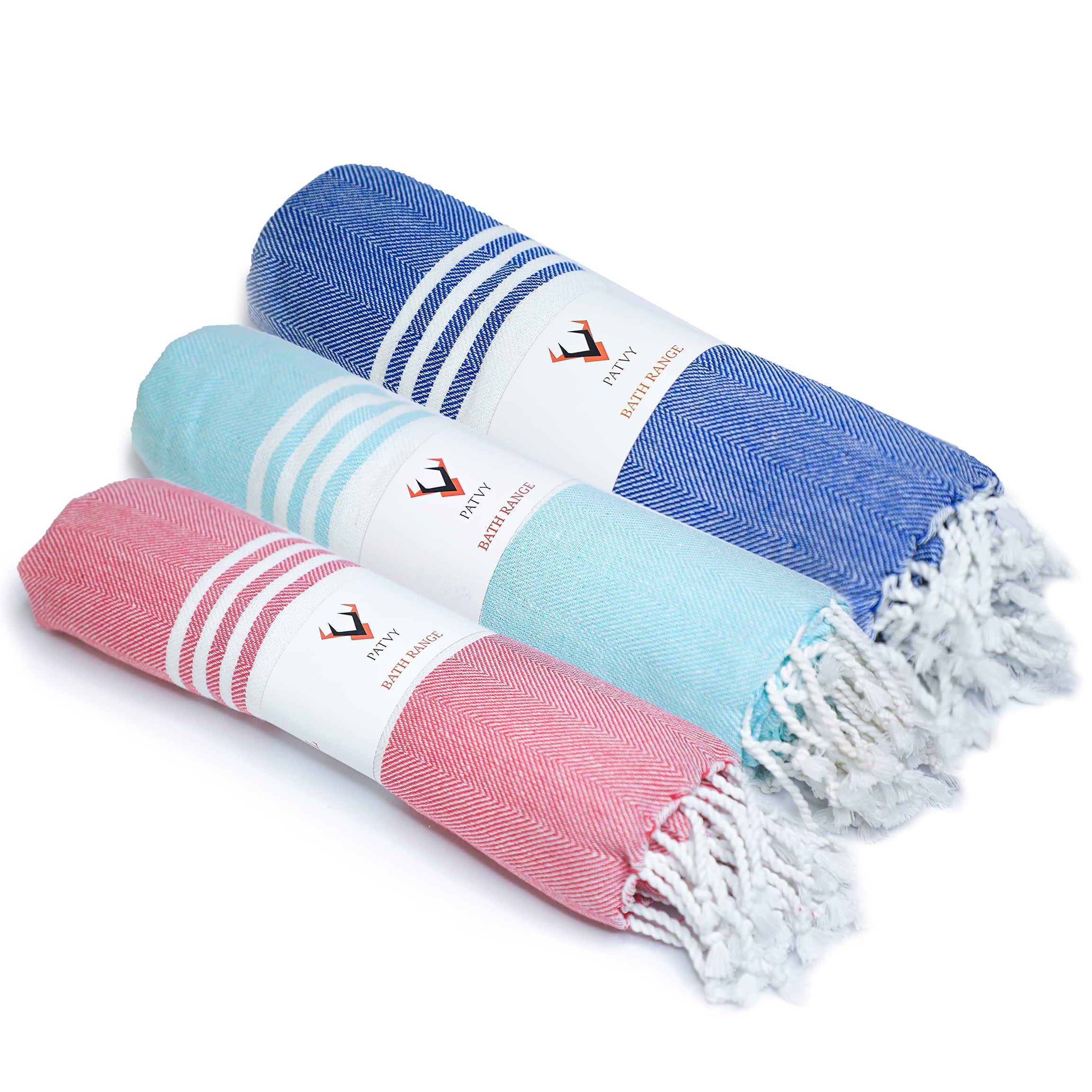 PATVY Bath Towels| Light Weight Turkish Style Bath Towels For Men Large Size Cotton|75 X 150Cm Quick Absorption &Faster Drying Bath Towel|100% Cotton (Pack Of 3,Royal Blue,Pink & Water Green, 90 Tc)