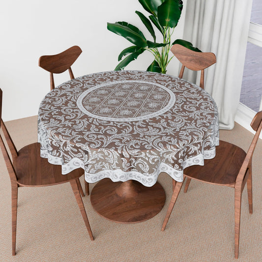 Kuber Industries Round Table Cover | 40x40 Inch | Tabletop Cover | Net Table Cloth for Round Tables | Coffee Table Cover | Kitchen Tablecloth | Table Cover for Hall Décor | Leaf Design | Grey