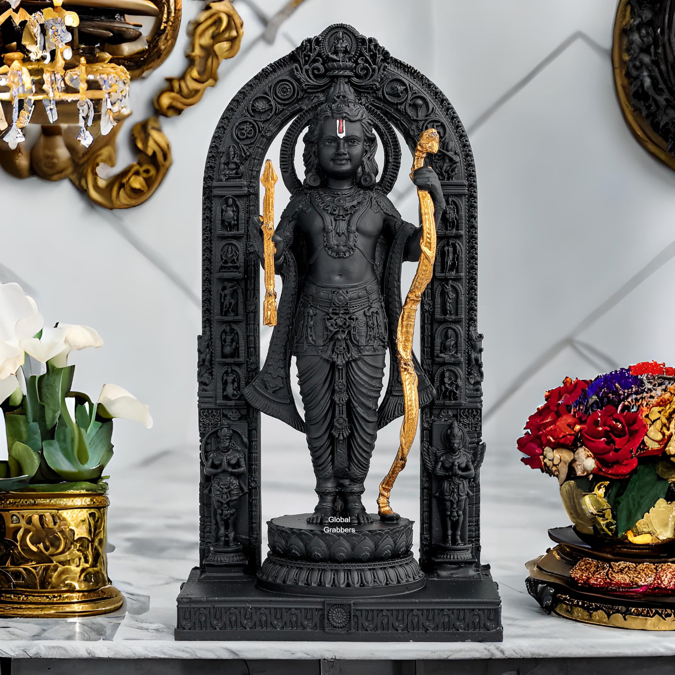 Global Grabbers Polyresin 3D Ram Lalla Ayodhya Idol Statue Showpiece Murti for Home Decor Decoration Gift Gifting Items