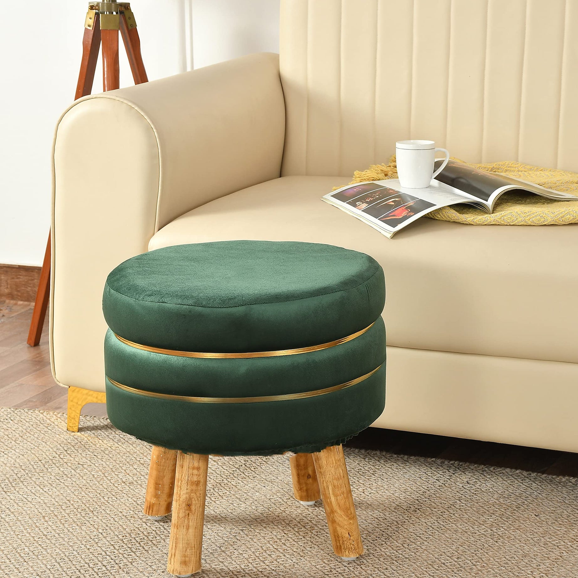 NACIA Sitting Pouffe Ottoman Stool for Living Room Stools Puffy Footrest Pouf FootStools with 4 Legs for Office Home Furniture Decor Foot Rest pouffes Foot Stool for Sofa, 16 Inces, Green