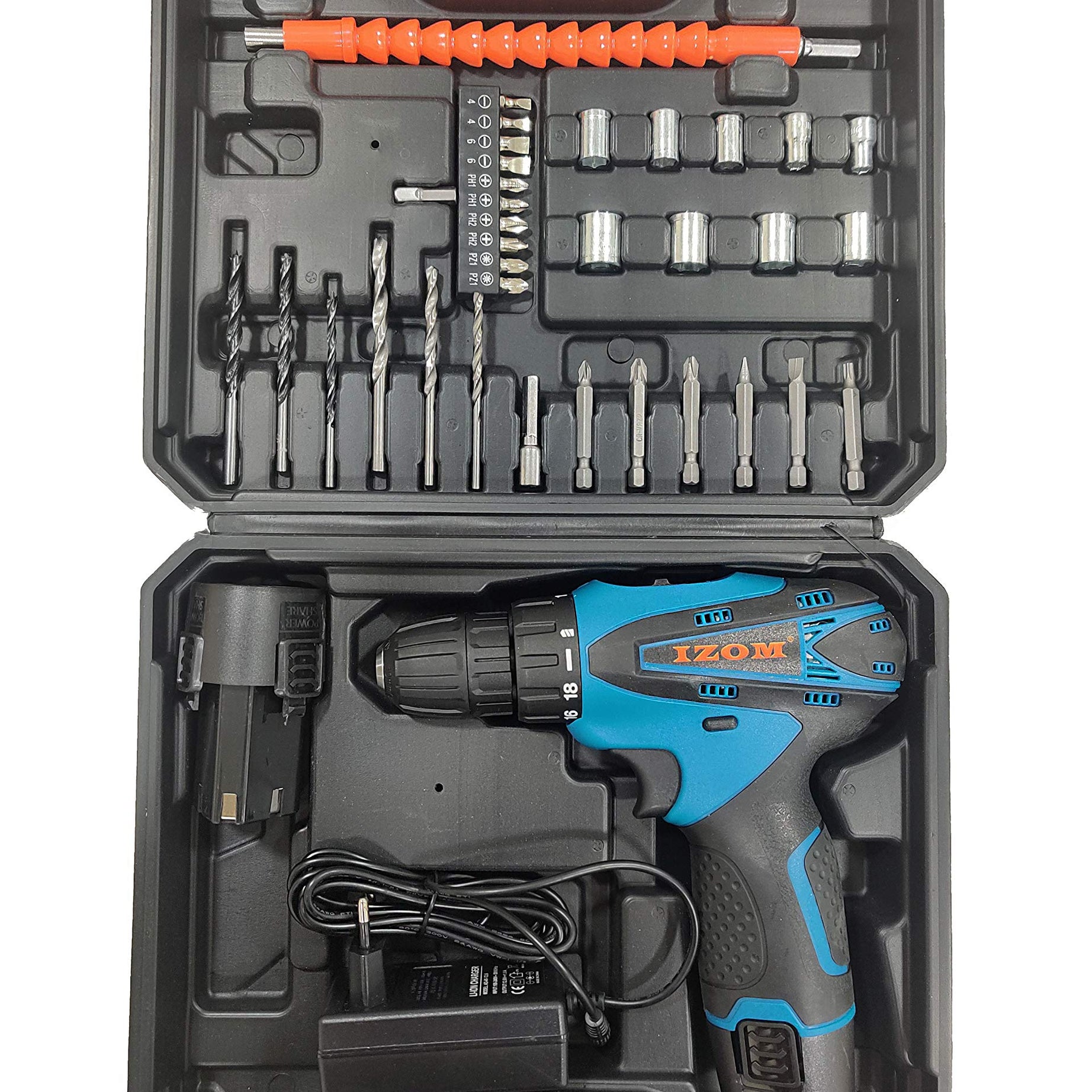 IZOM 12v Cordless Drill Set(Set of 38 in Blow Mould Case,Blue)