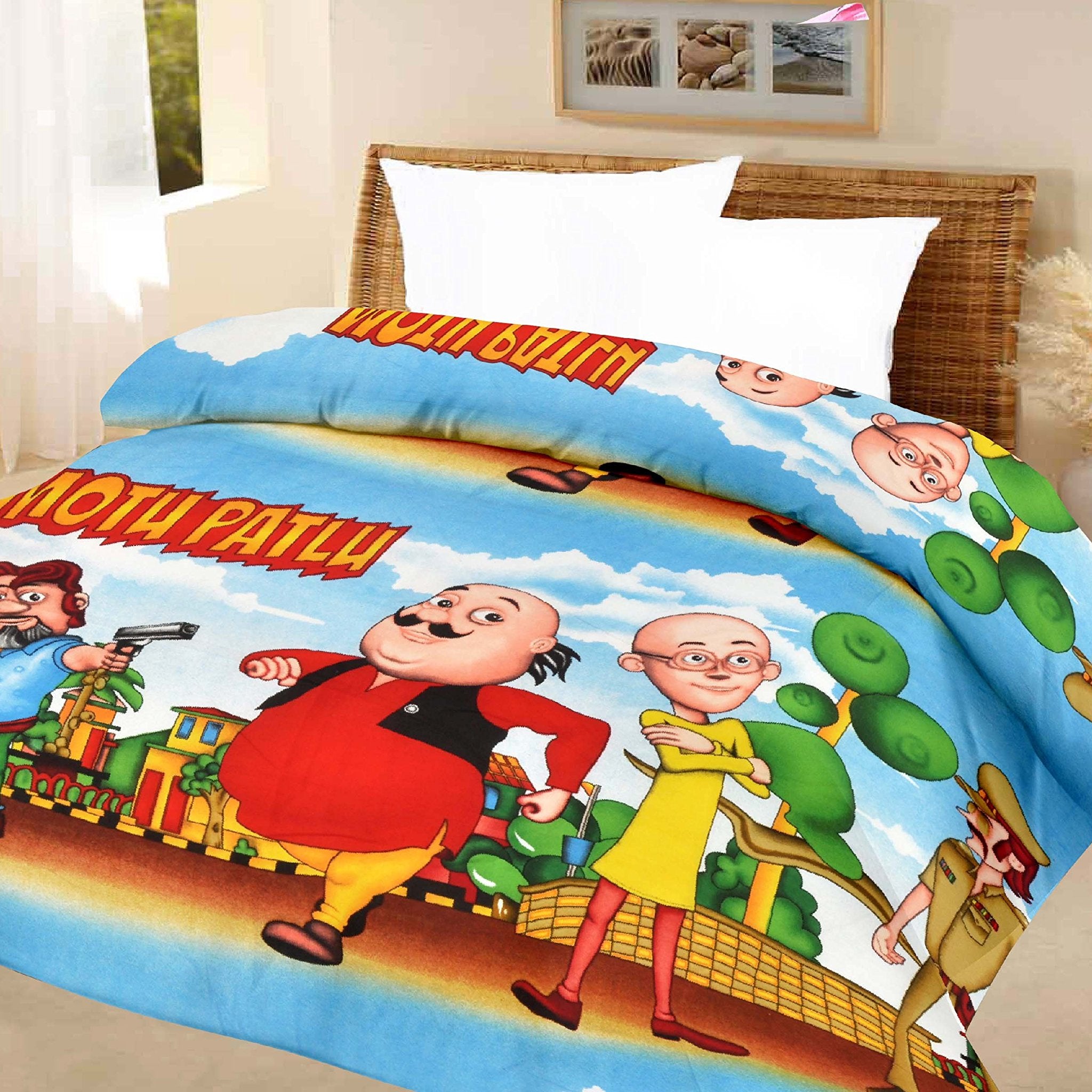 Lali prints Kids Quilt Motu patlu A.C Blanket Single Bed Size Dohar (Microfibre, Multicoloured, Lightweight, Pack of 1)