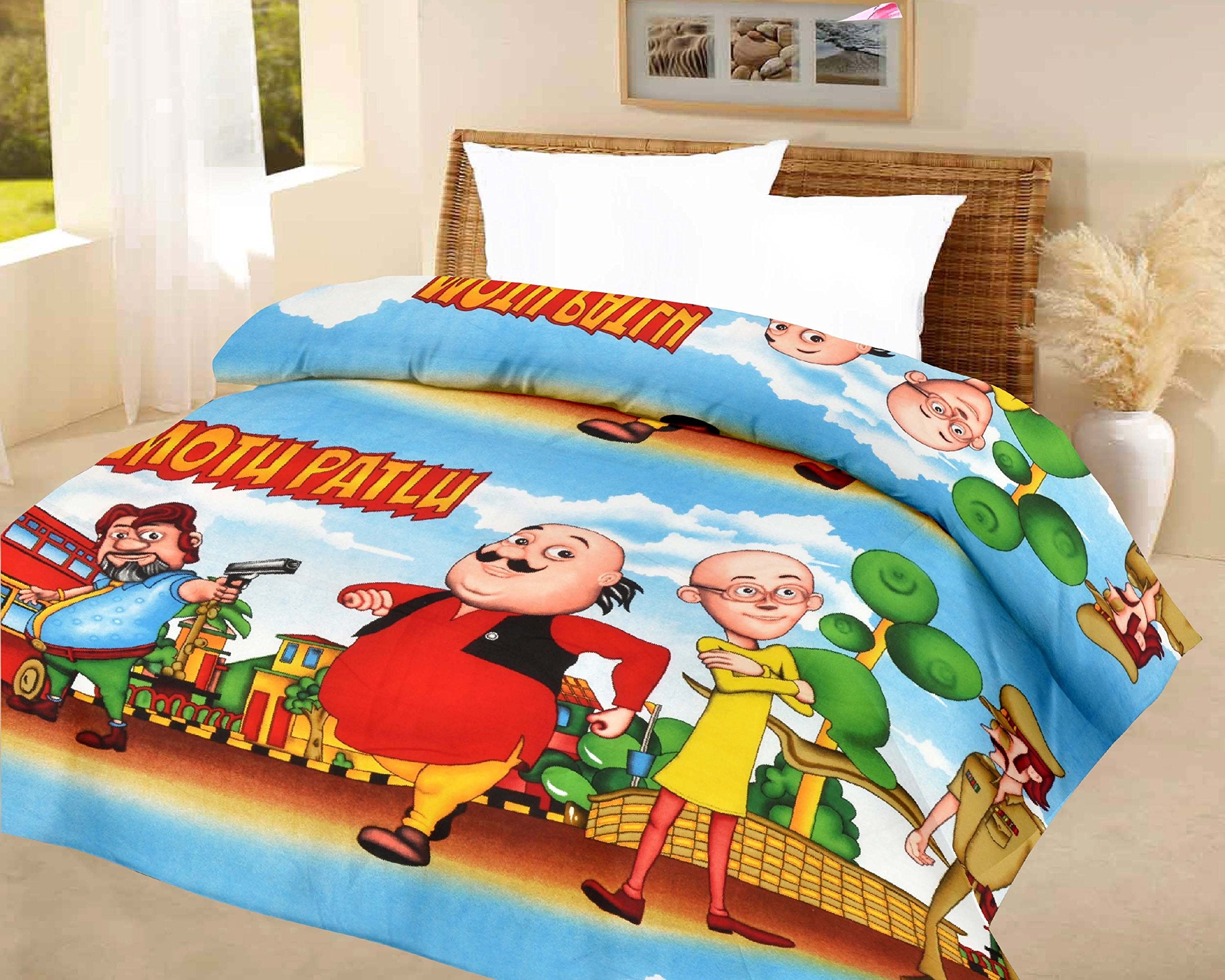 Lali prints Kids Quilt Motu patlu A.C Blanket Single Bed Size Dohar (Microfibre, Multicoloured, Lightweight, Pack of 1)