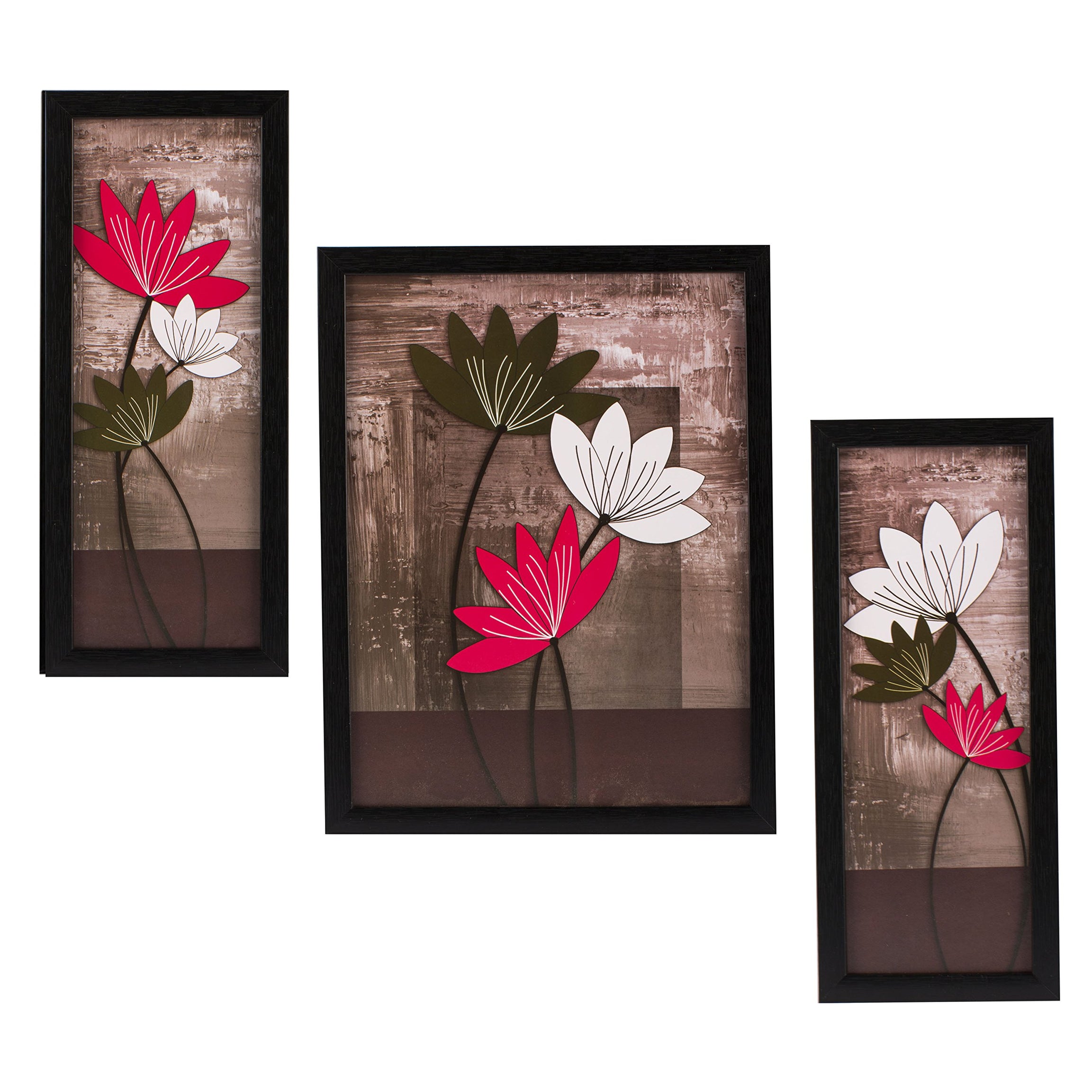 Indianara 3 Pc Set of Floral Paintings Without Glass 5.2 X 12.5, 9.5 X 12.5, 5.2 X 12.5 Inch-Multicolour