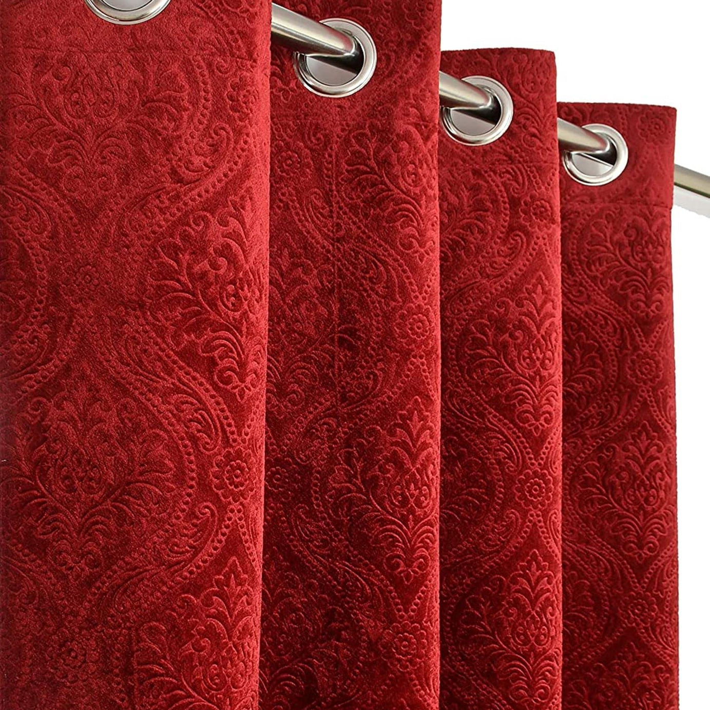 Kiara Creations 1 Piece Velvet Emboss Damas Room Darkening Curtains for Window 5 Feet, Maroon