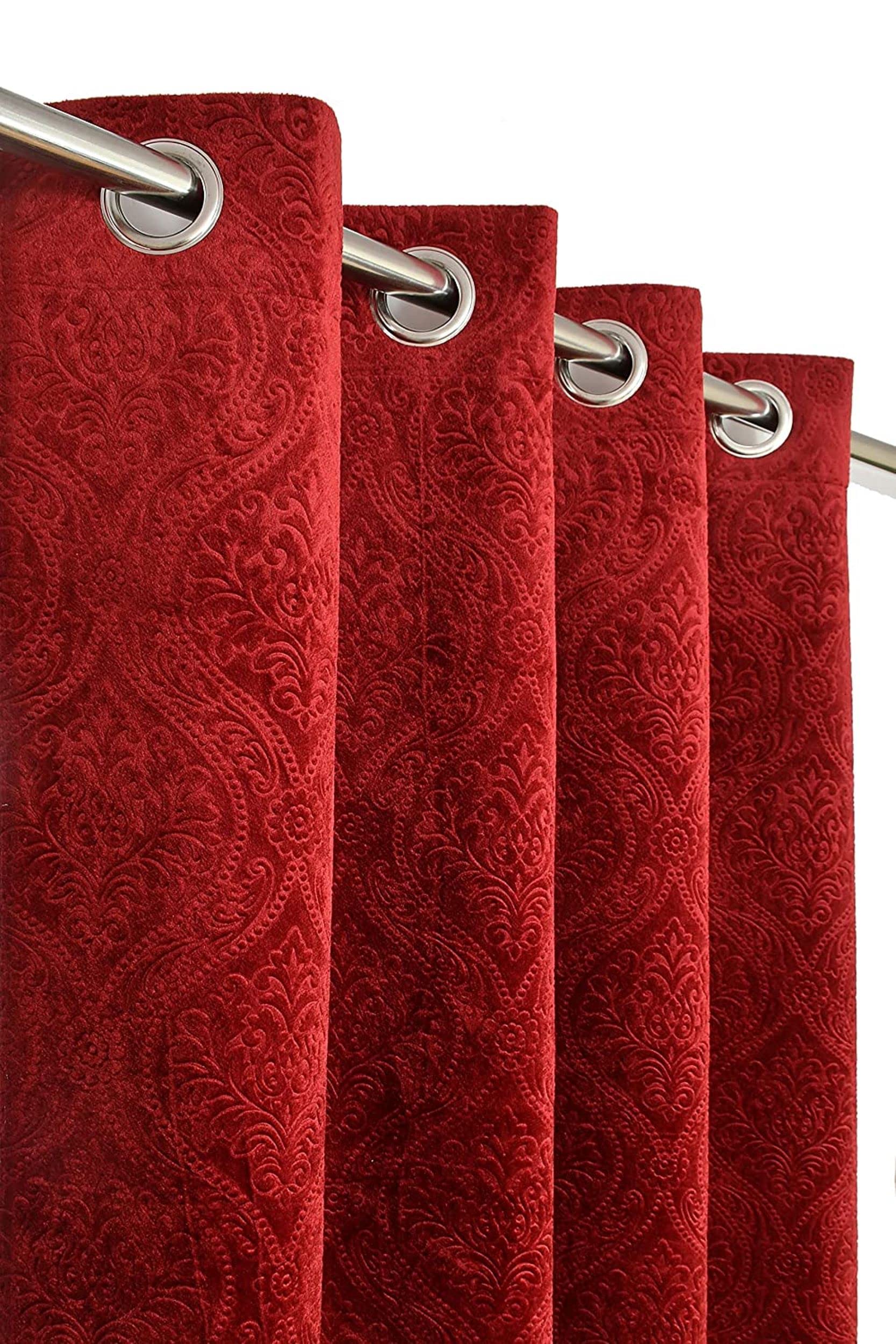 Kiara Creations 1 Piece Velvet Emboss Damas Room Darkening Curtains for Window 5 Feet, Maroon