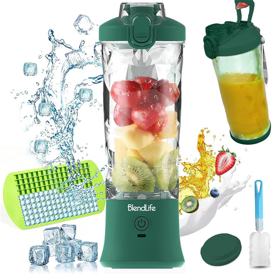 BlendLife Ultra Waterproof Portable Blender For Juices,Shakes,Smoothies. Pulse Mode Feature,Led Lights,230 Watts,4000Mah Battery,Usb-C Charging Port. 600Ml Jar,Inbuilt Sipper & Carry Handle- Olive