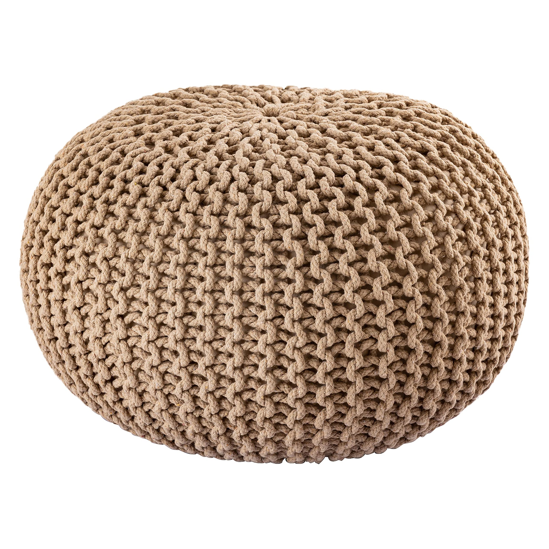 Sanyog Designs Hand Knitted Heavy Cotton Rope Beans Filled Round Ottoman Oval Pouf Pouffe (Beige Colour) Small Size - Designed for Living Room Sitting, Foot Rest, Stool in