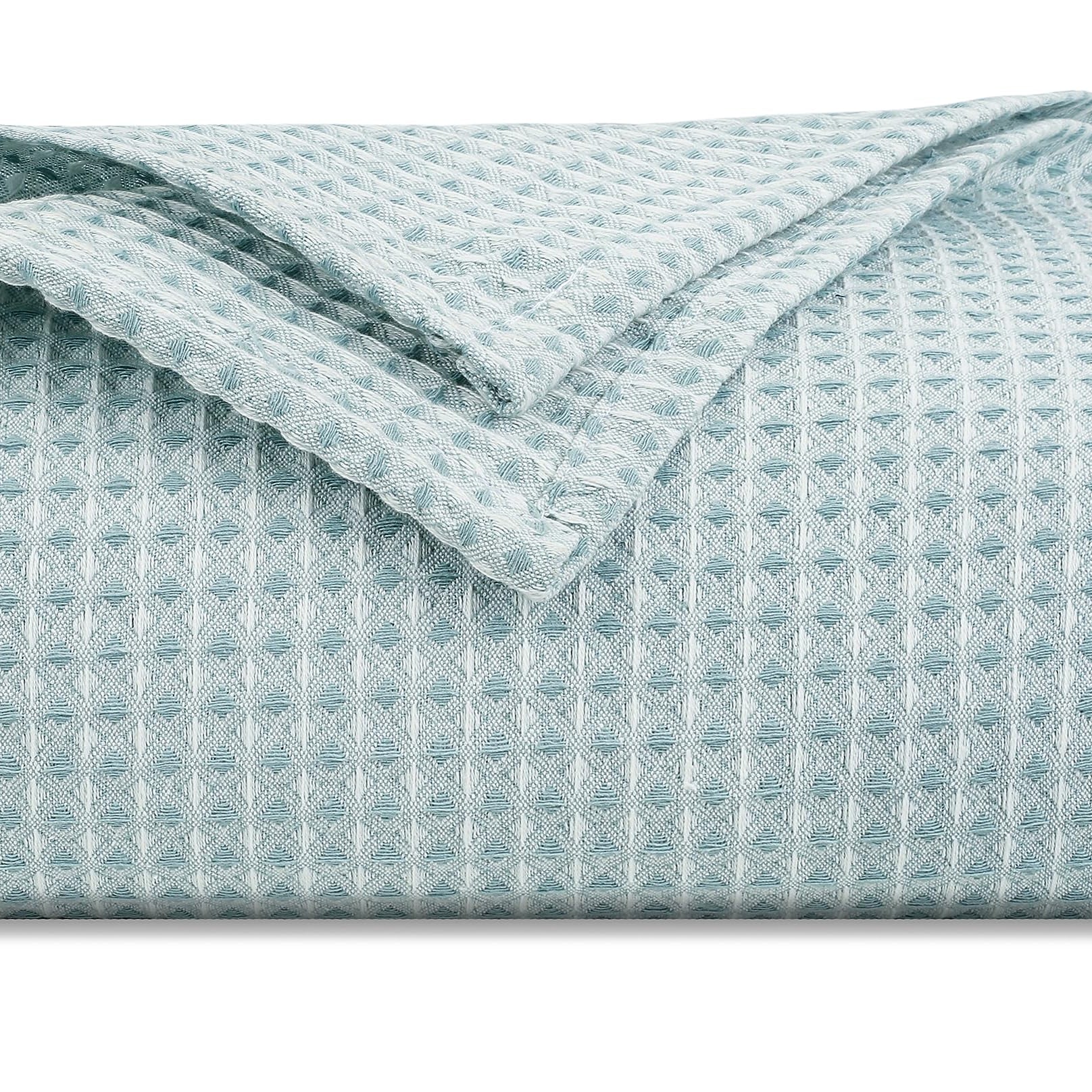 BSB HOME 100% Cotton Waflle Blanket Breathable, Soft Touch & Skin Friendly All Season for Bed & Sofa Indoor and Outdoor Single Bed Blanket | Dohar (Colour-Pastle Blue, 152 x 228 Cm)