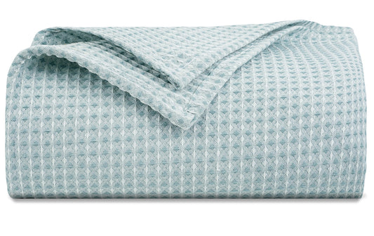 BSB HOME 100% Cotton Waflle Blanket Breathable, Soft Touch & Skin Friendly All Season for Bed & Sofa Indoor and Outdoor Single Bed Blanket | Dohar (Colour-Pastle Blue, 152 x 228 Cm)