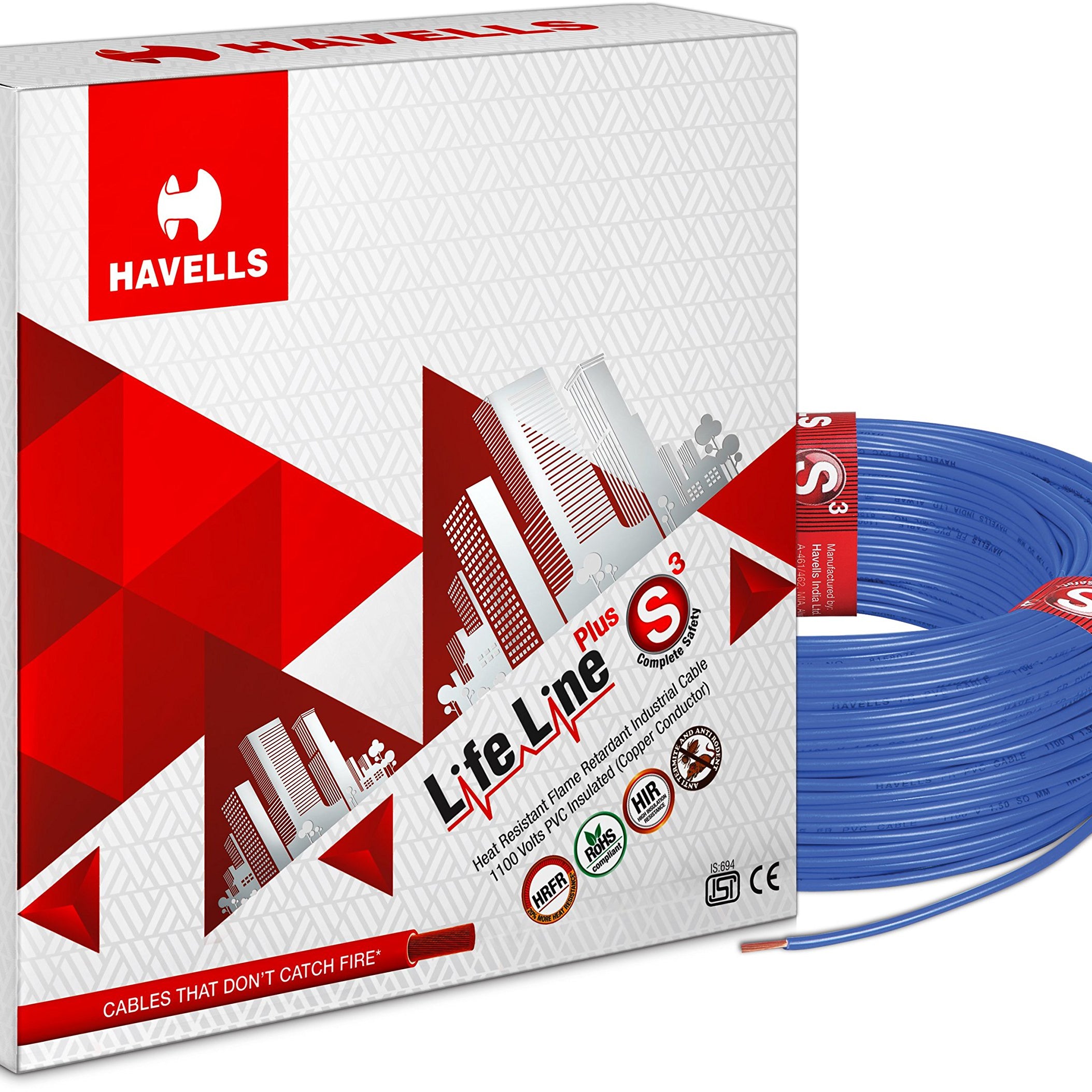 Havells Lifeline Cable WHFFDNBA11X0 1 sq mm Wire (Blue)