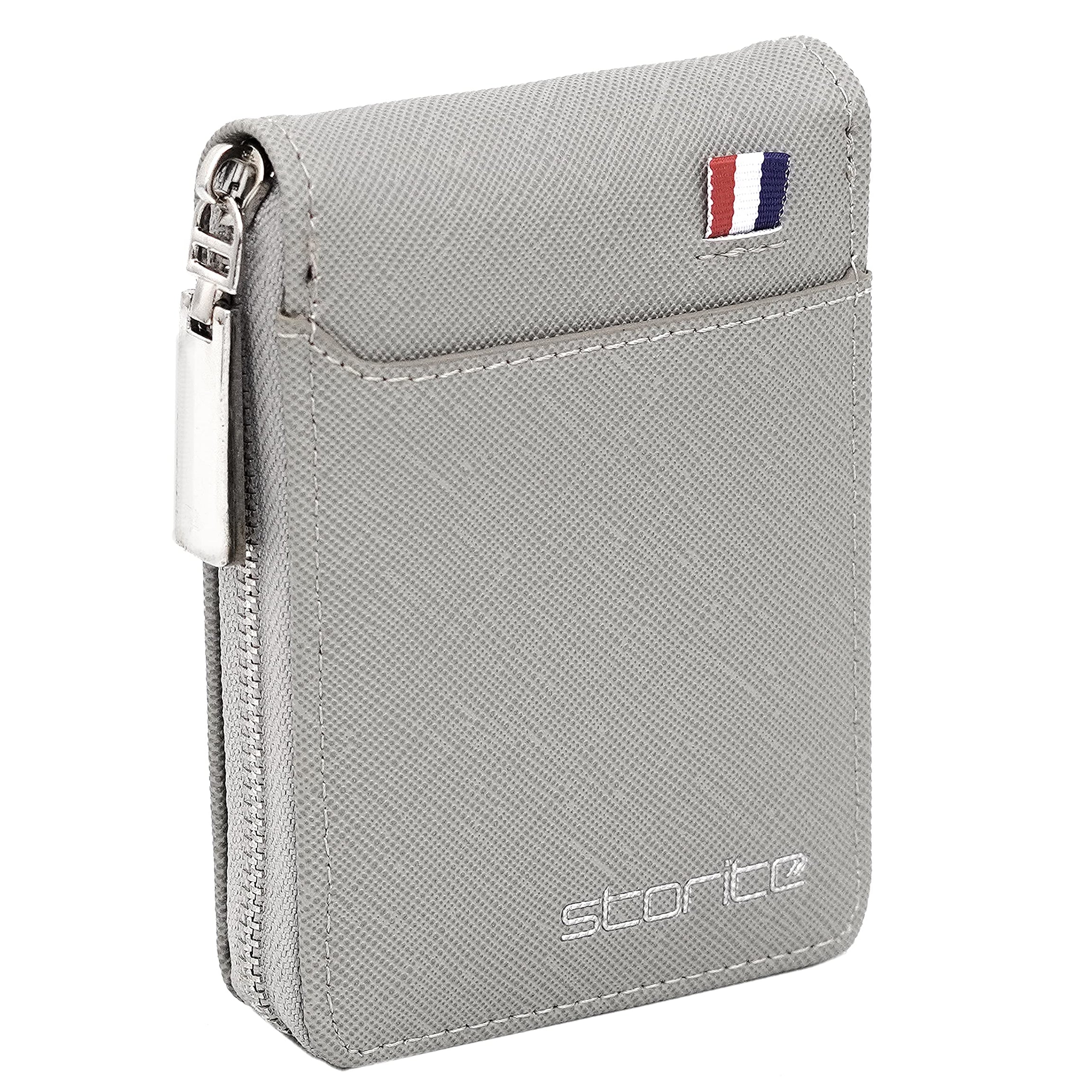 Storite PU Leather 9 Slot Vertical Credit Debit Card Holder Money Wallet Zipper Coin Purse for Men Women - Silvergrey (11.5 x 2 x 8 cm)